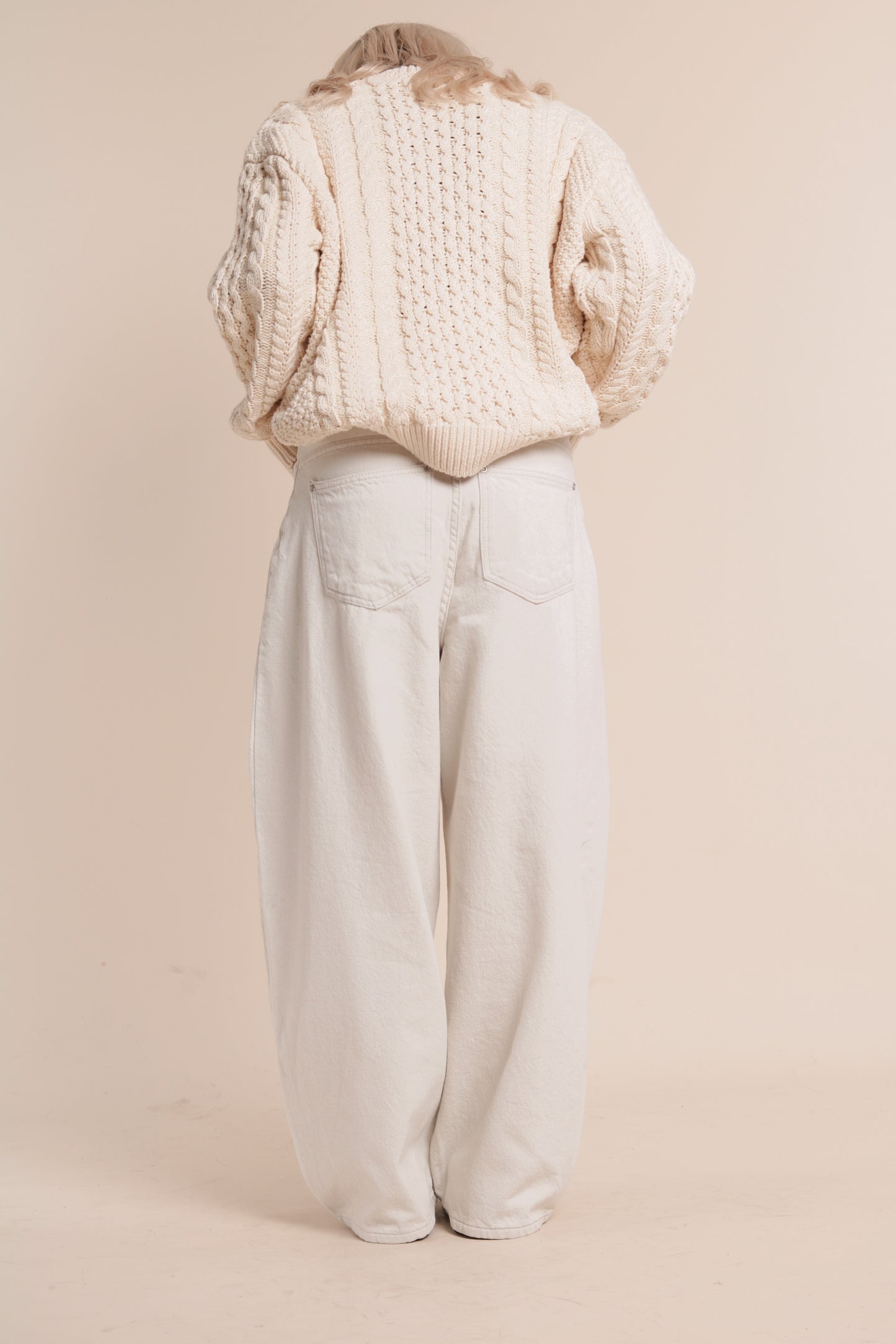 Oversized Cable Knit Sweater (Ivory)