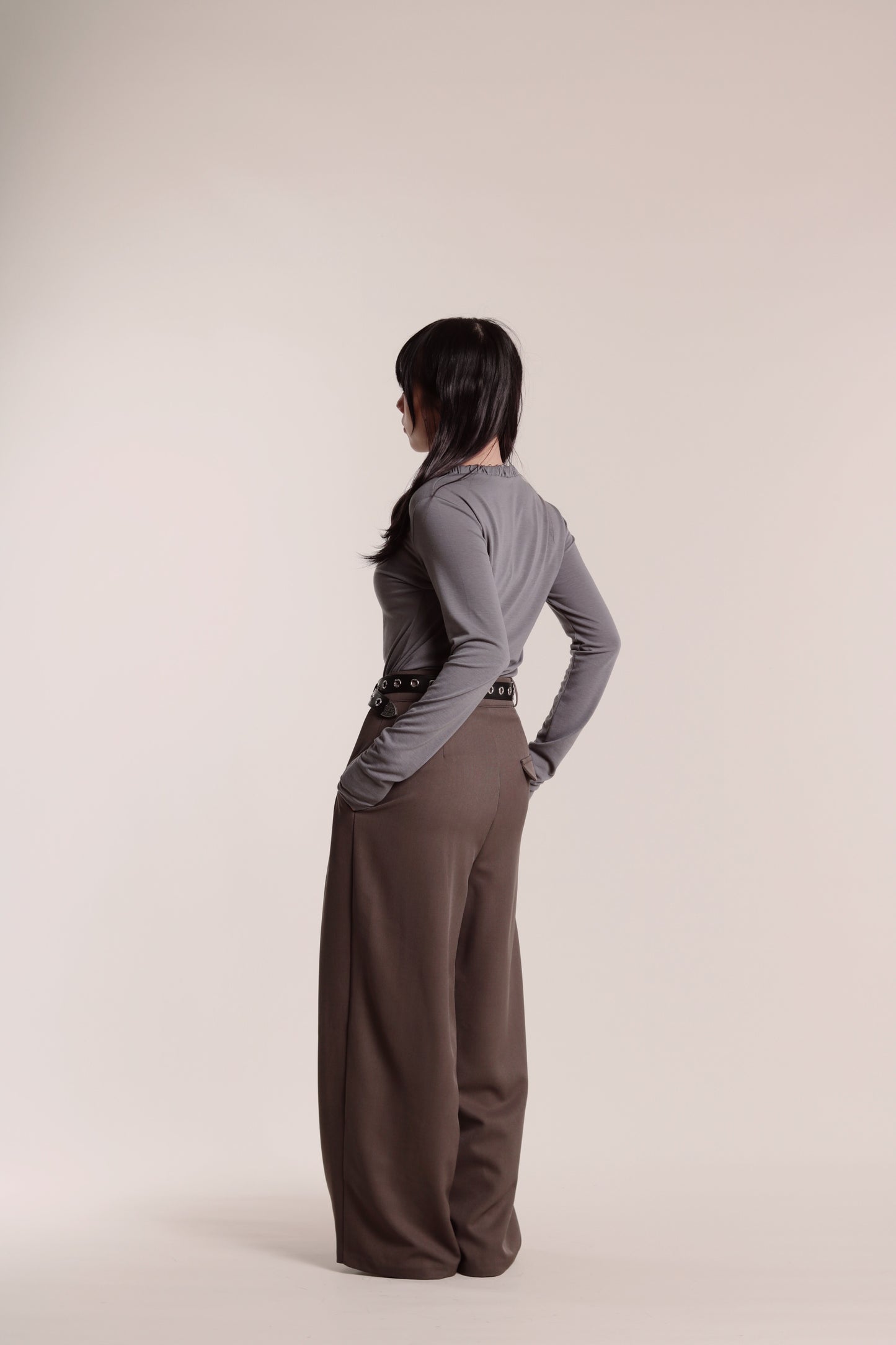 Soft Gathered Neck Top (Charcoal)