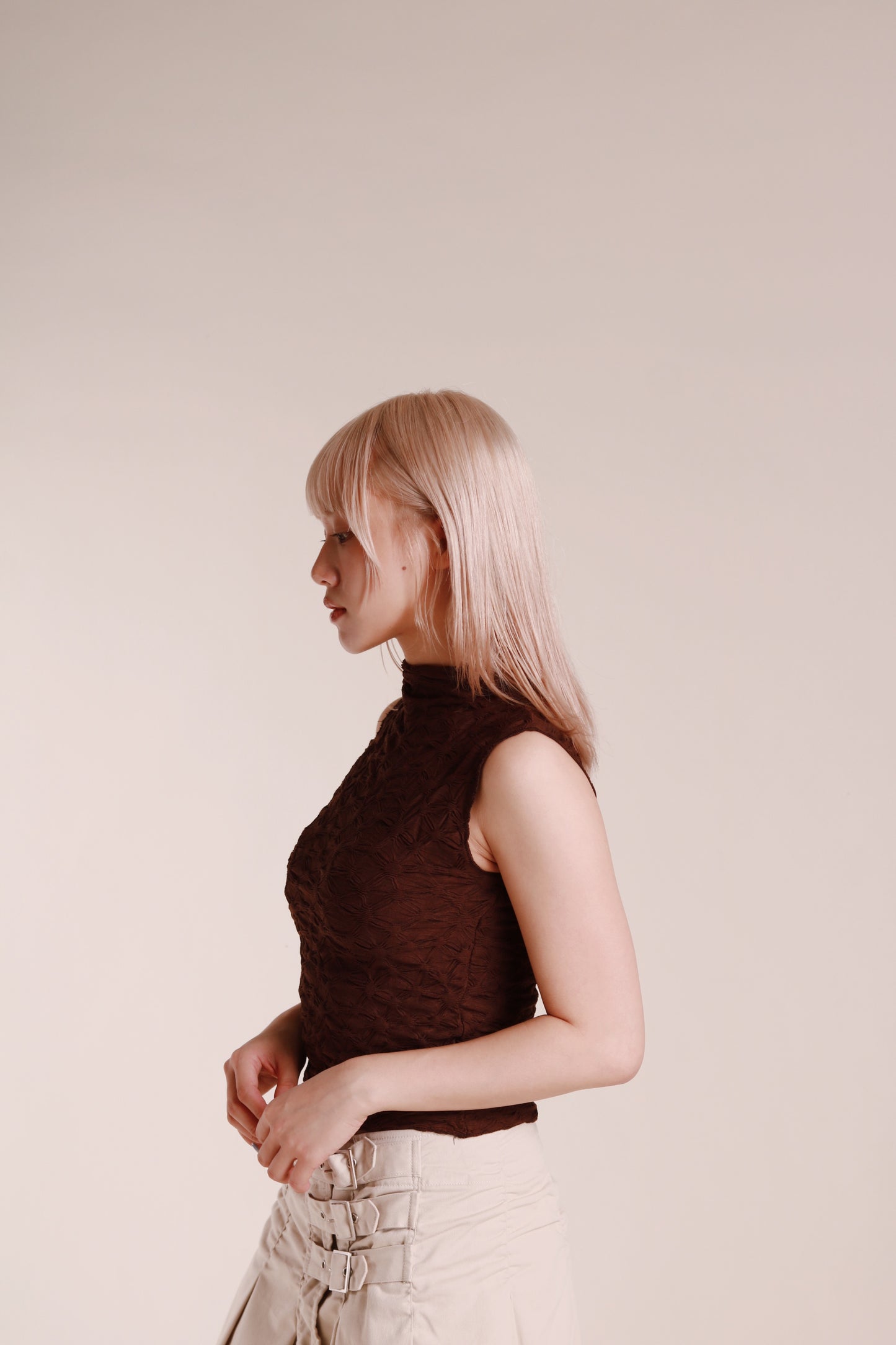 Autumn Gathered Sleeveless Top (Brown)