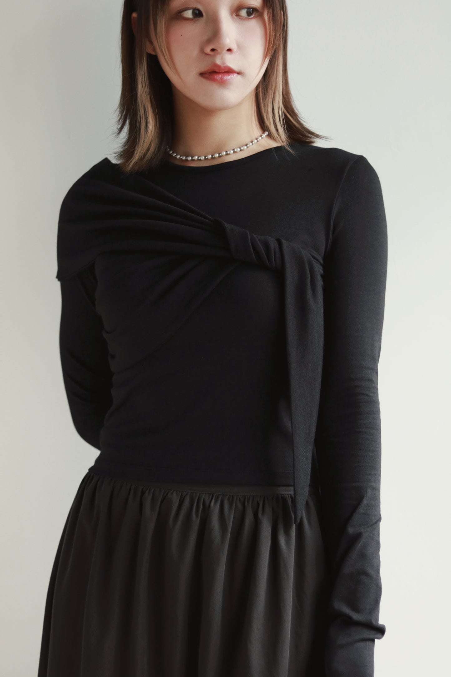 Gathered Long Tee (Black)