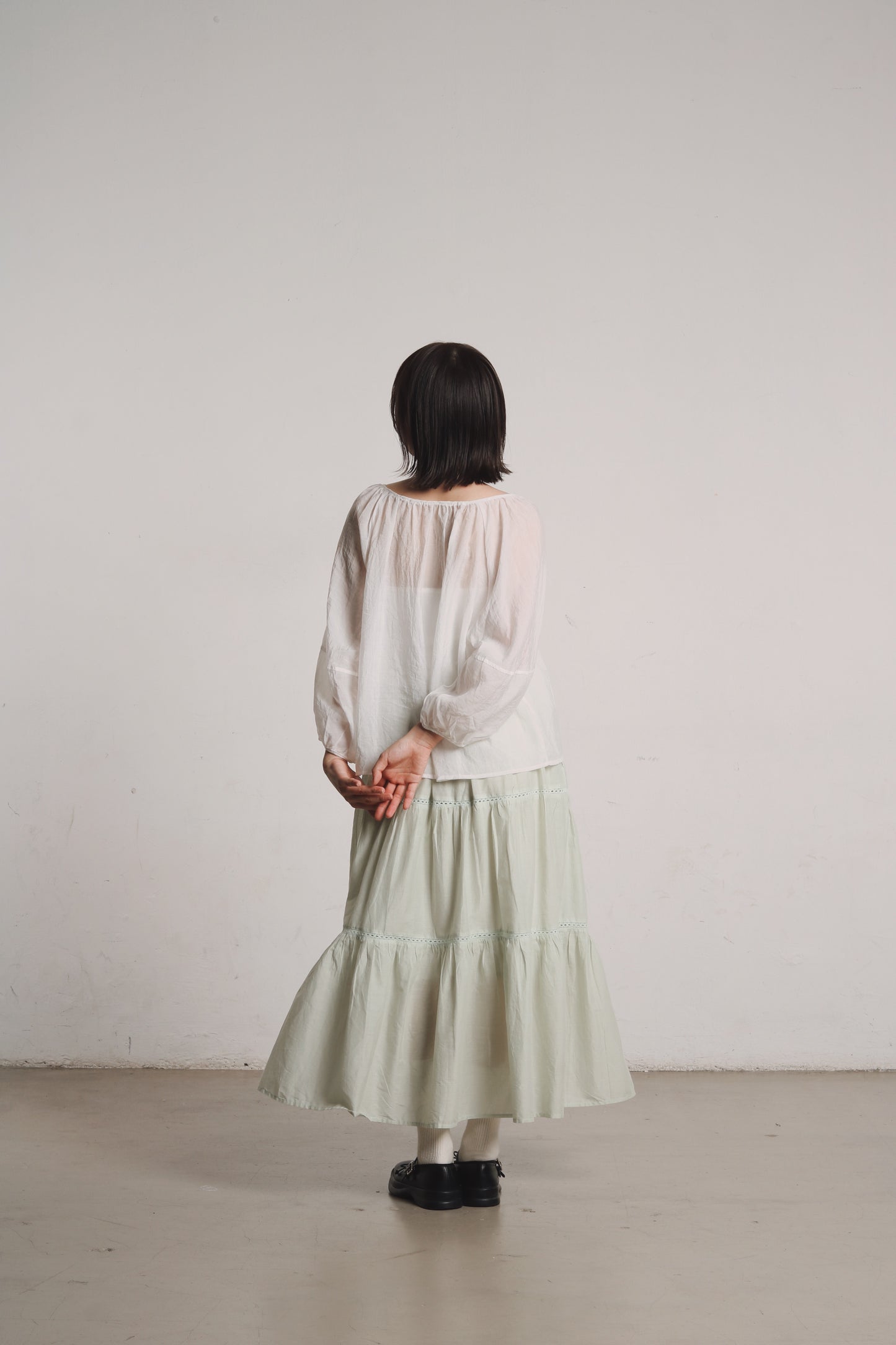 See Through Puff Sleeve Blouse (White)