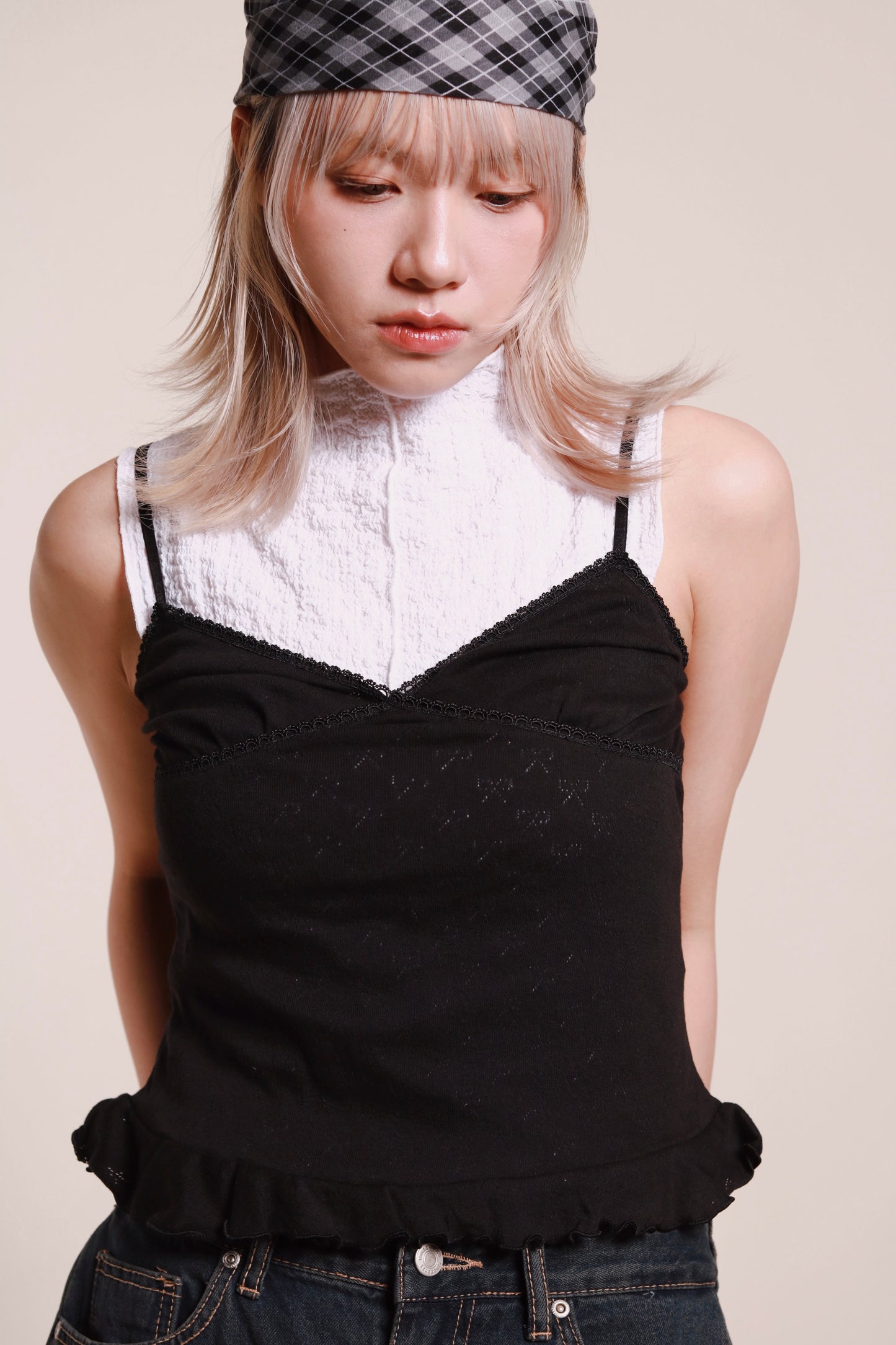 Ruffle Sleeveless Top (White)