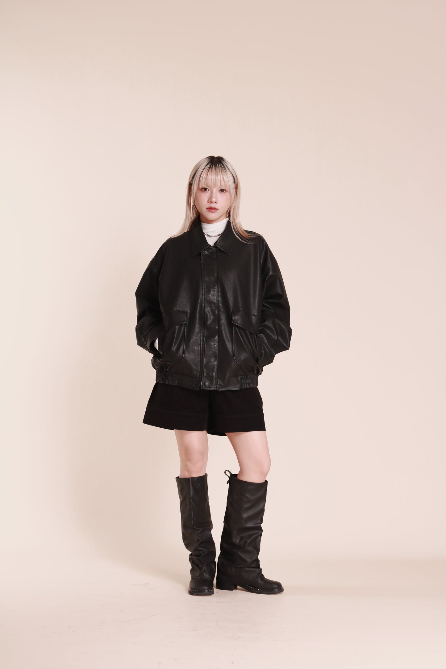 Oversized Leather Jacket (Black)