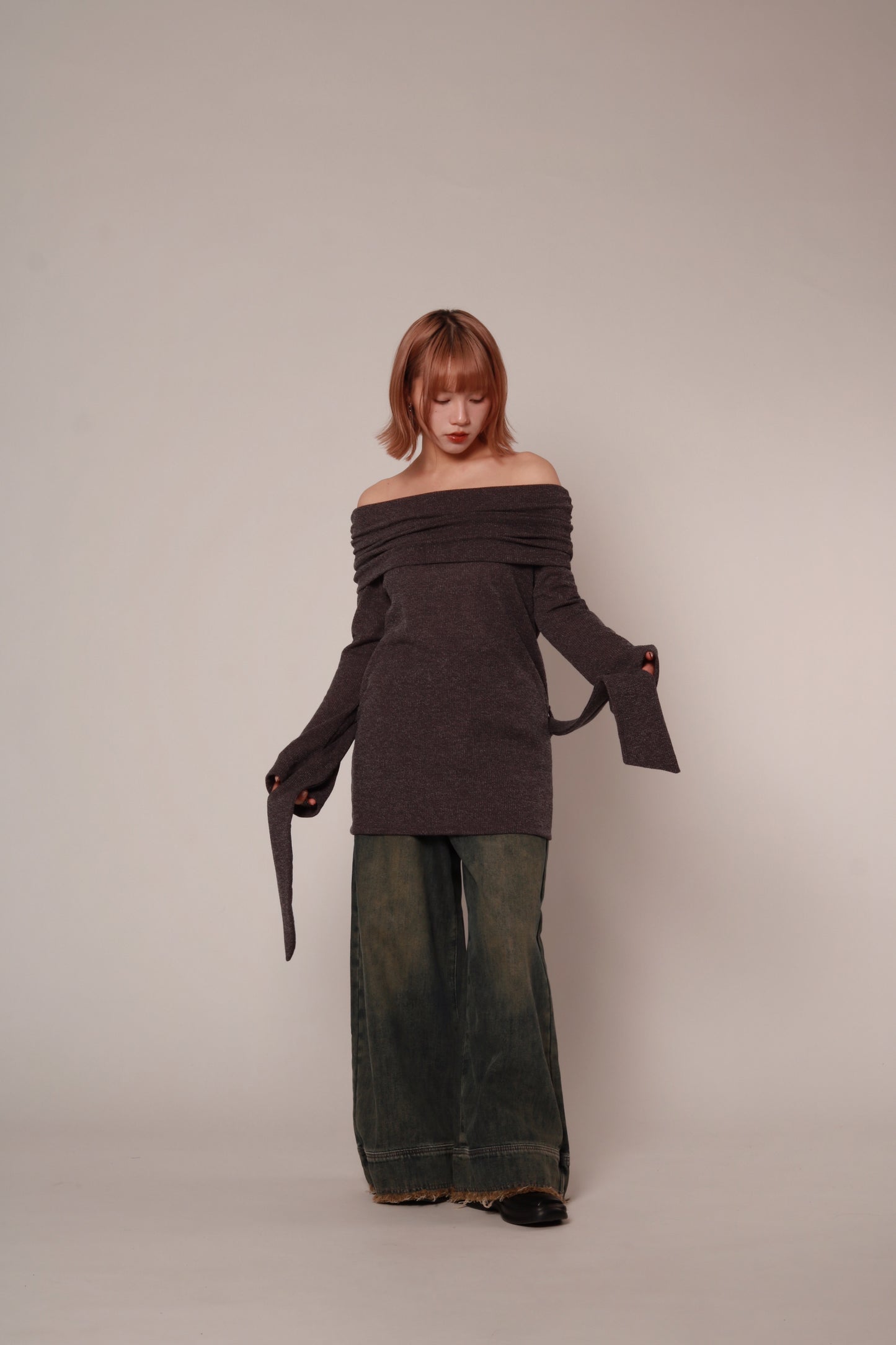 Off Shoulder Knit Top (Charcoal)