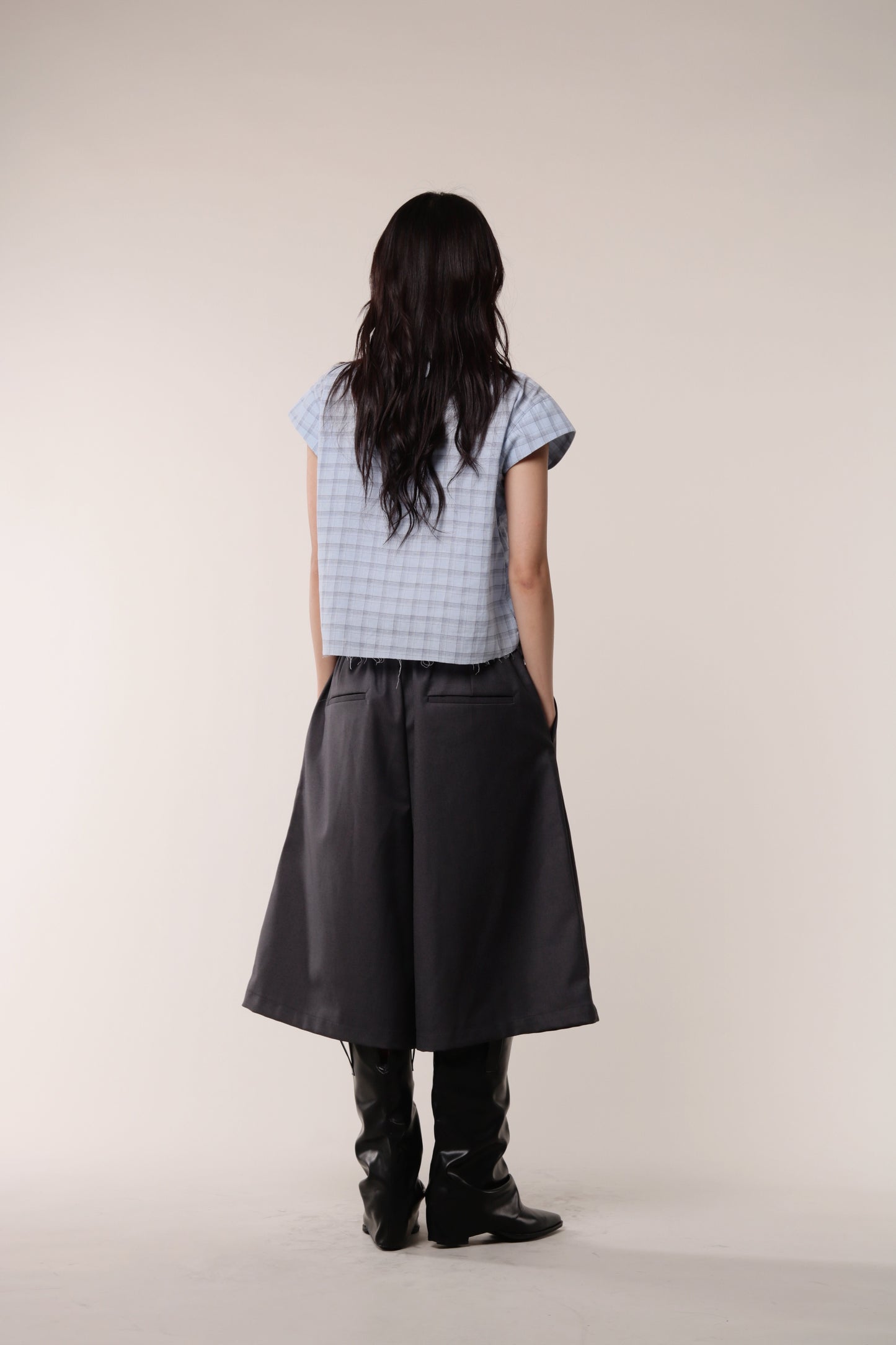 Gathered Check Shirt (Blue)