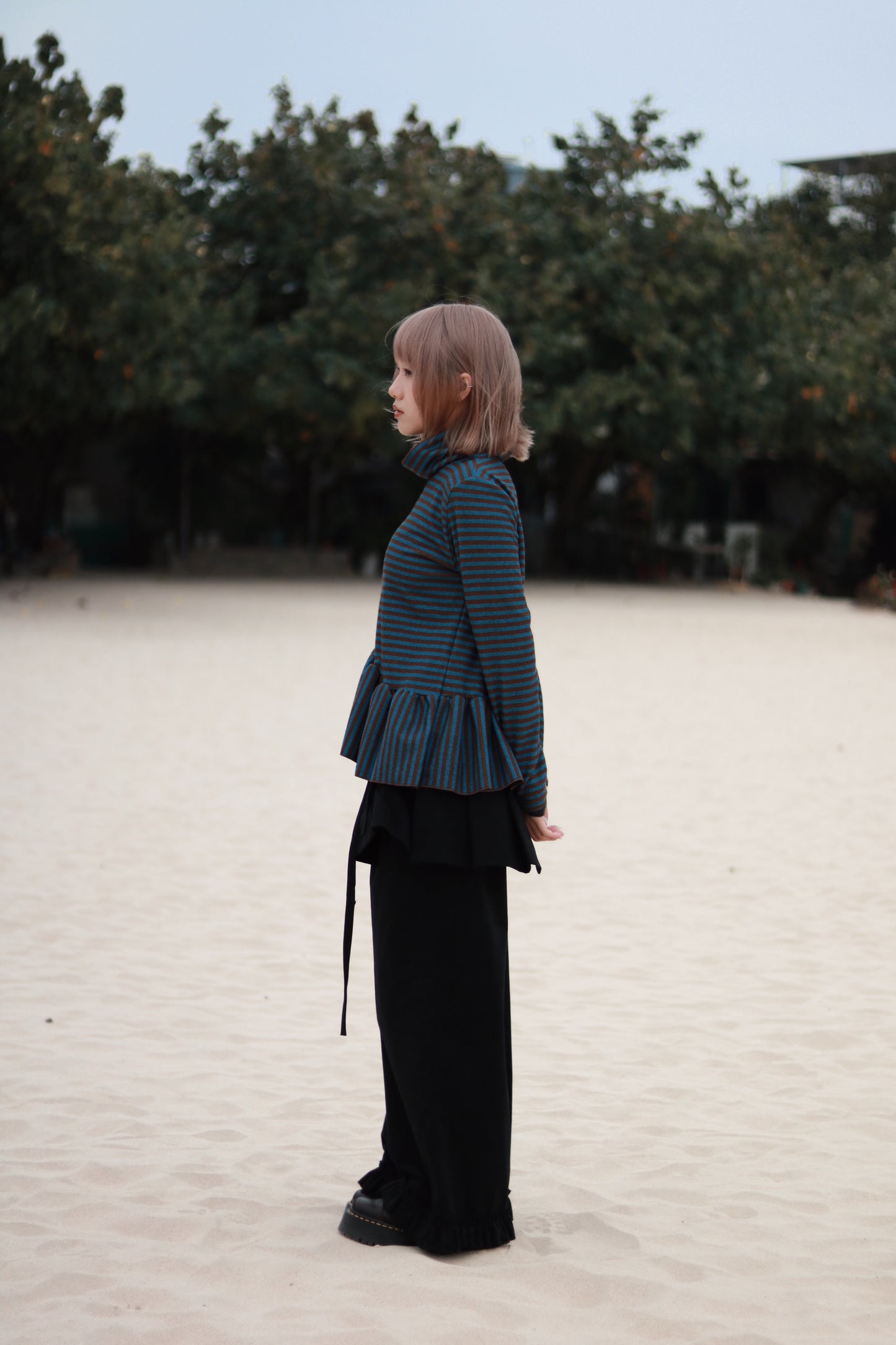 Striped Ruffle Top (Blue)