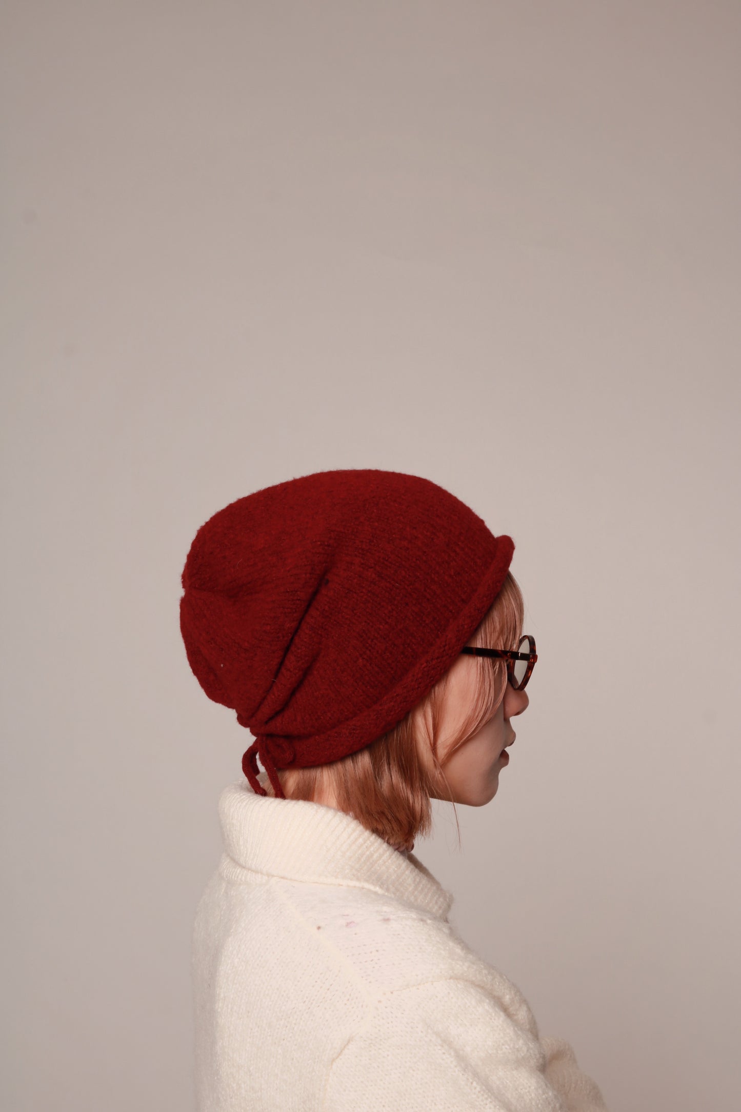Gathered Ribbon Beanie (Beige/Black/Charcoal/Pink/Red)