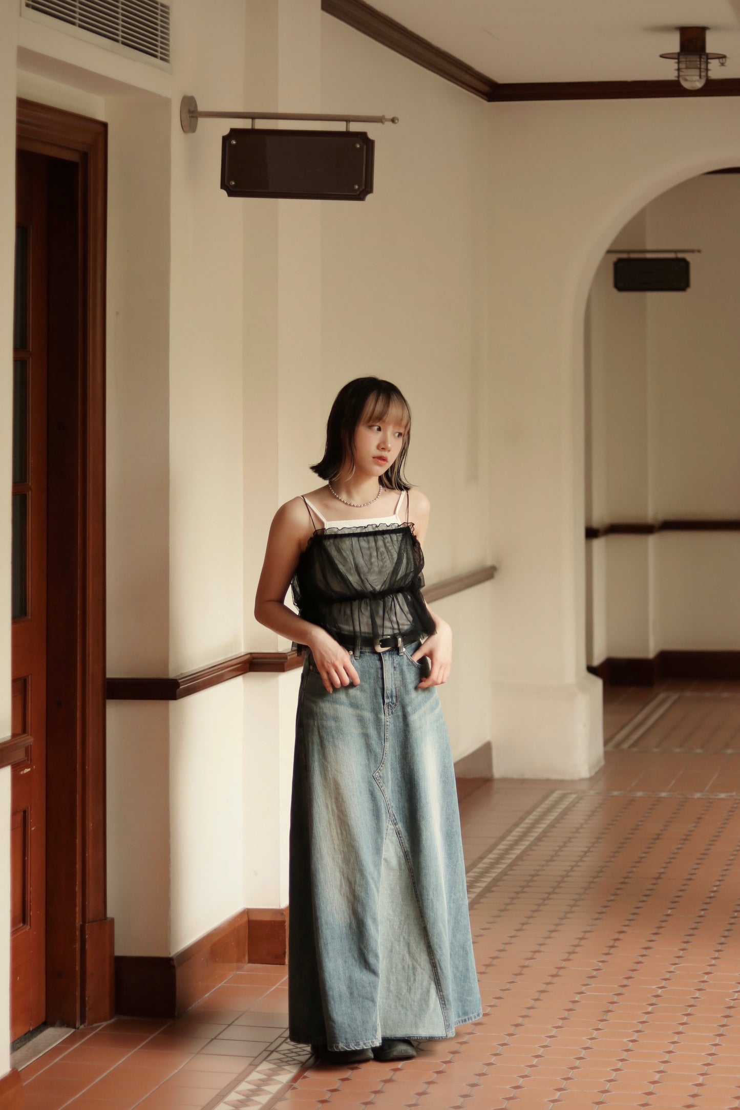 See Through Ribbon Vest (Black)