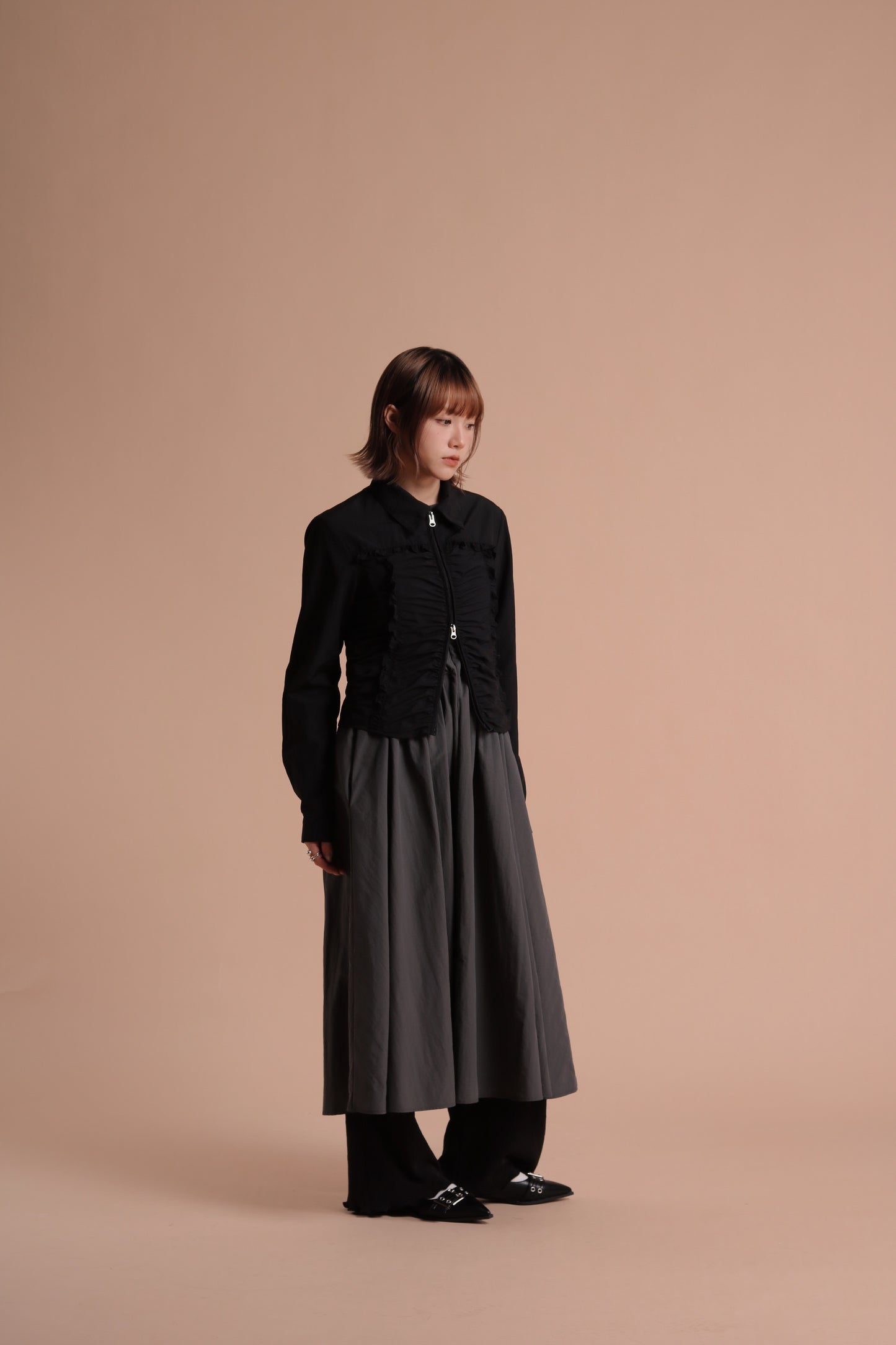 Gathered Ruffle Jacket (Black)