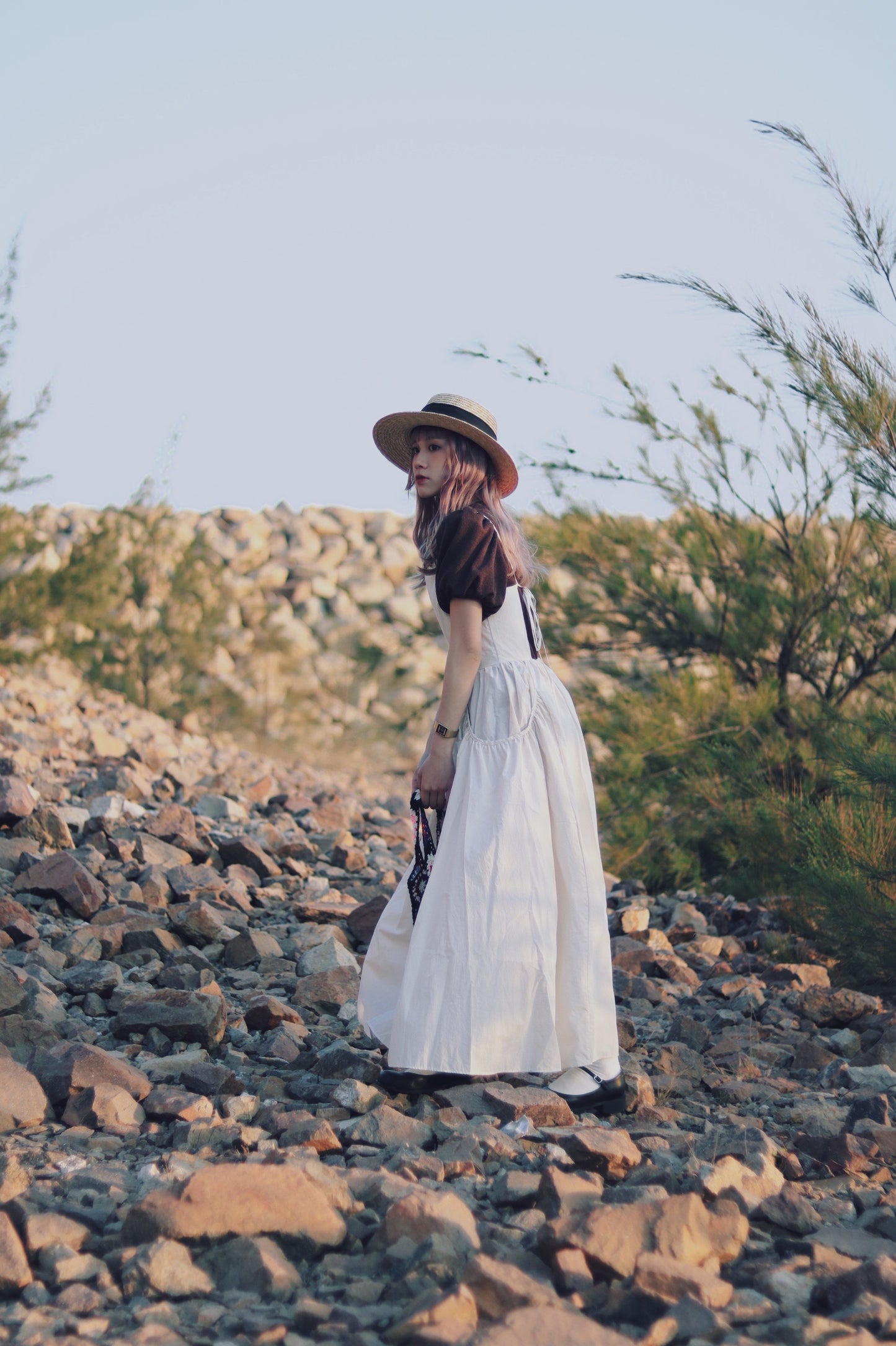 Doll Puff Sleeve Top S (Brown)