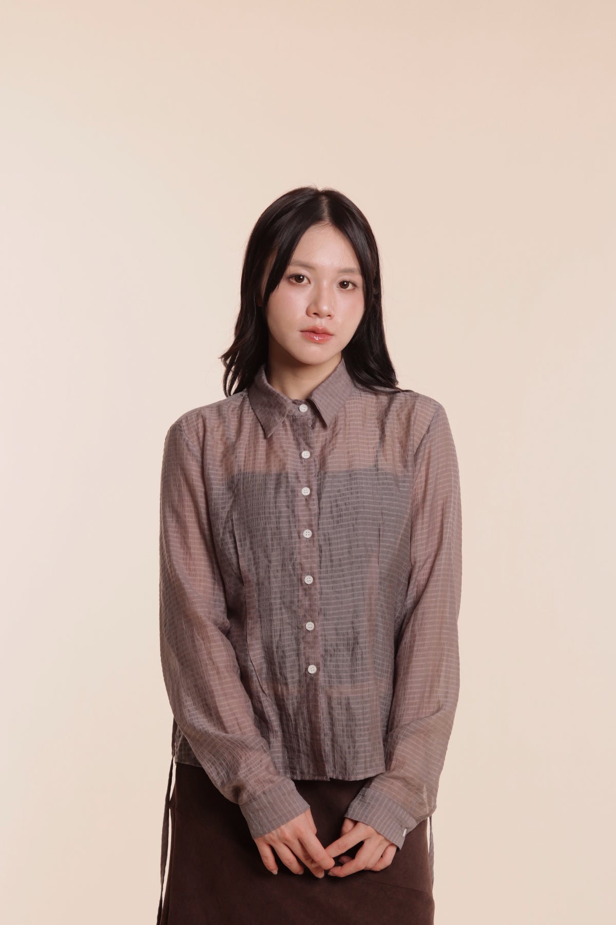 Checkered See Through Shirt (Brown)