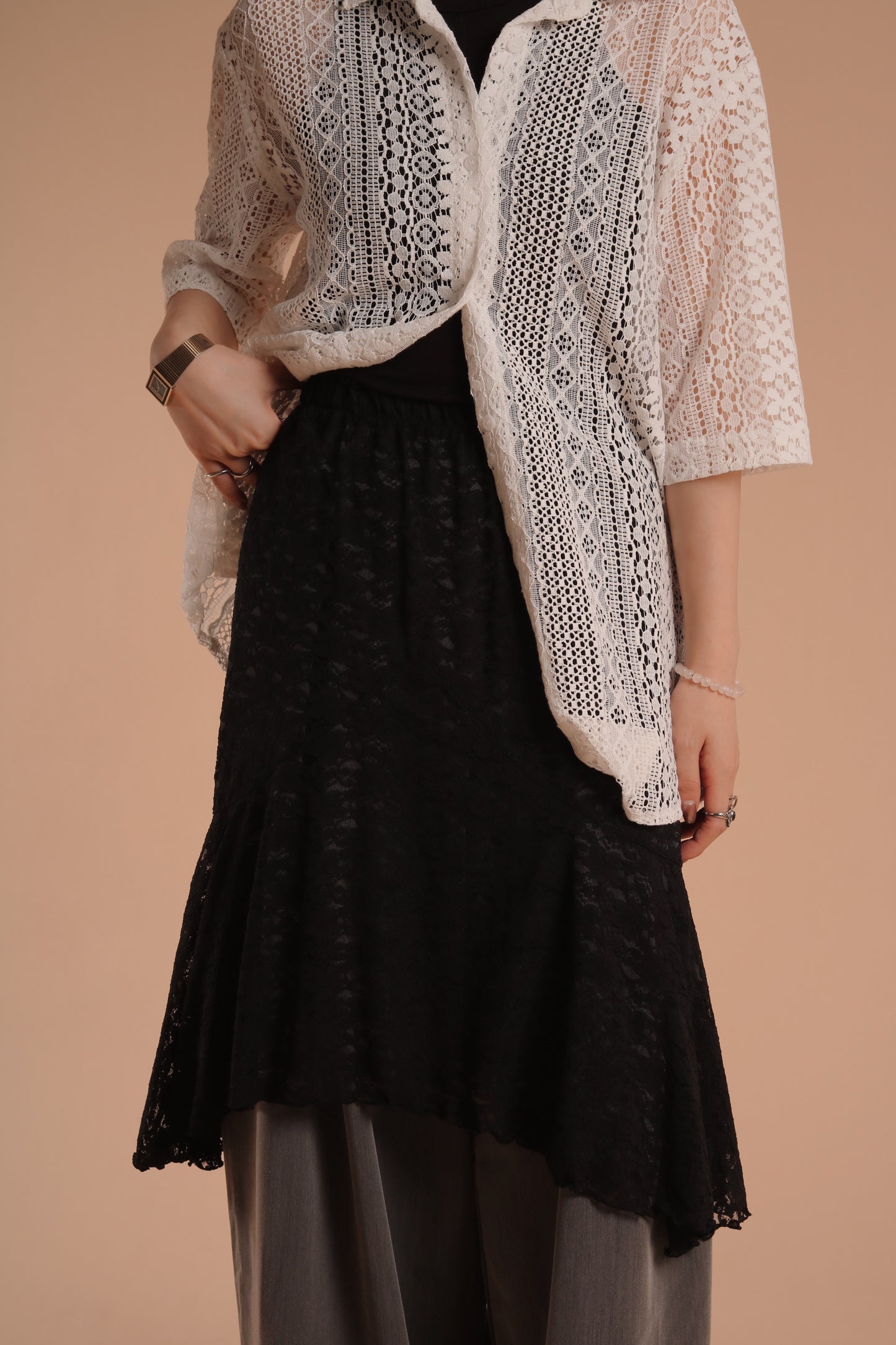 Lace Layered Mini Skirt (Black)