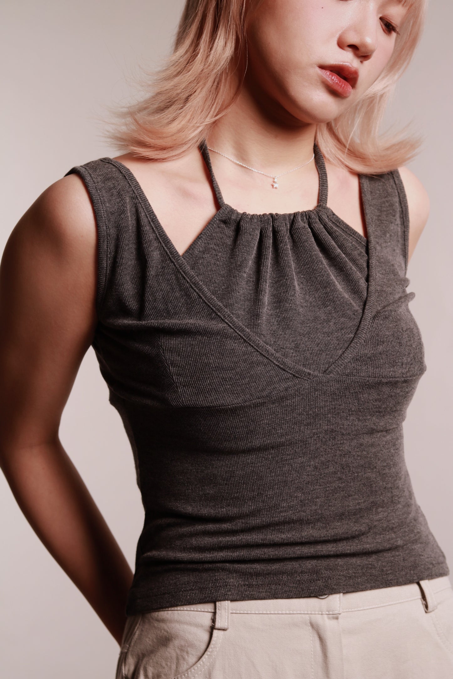 Layered Halter Tank Top (Grey)