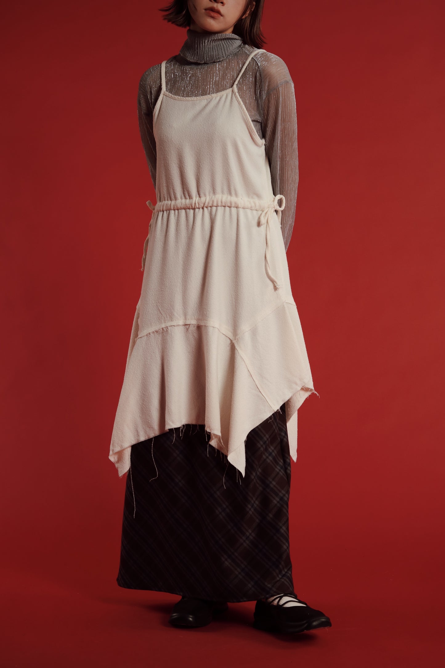 Checkered Slit Skirt (Brown)