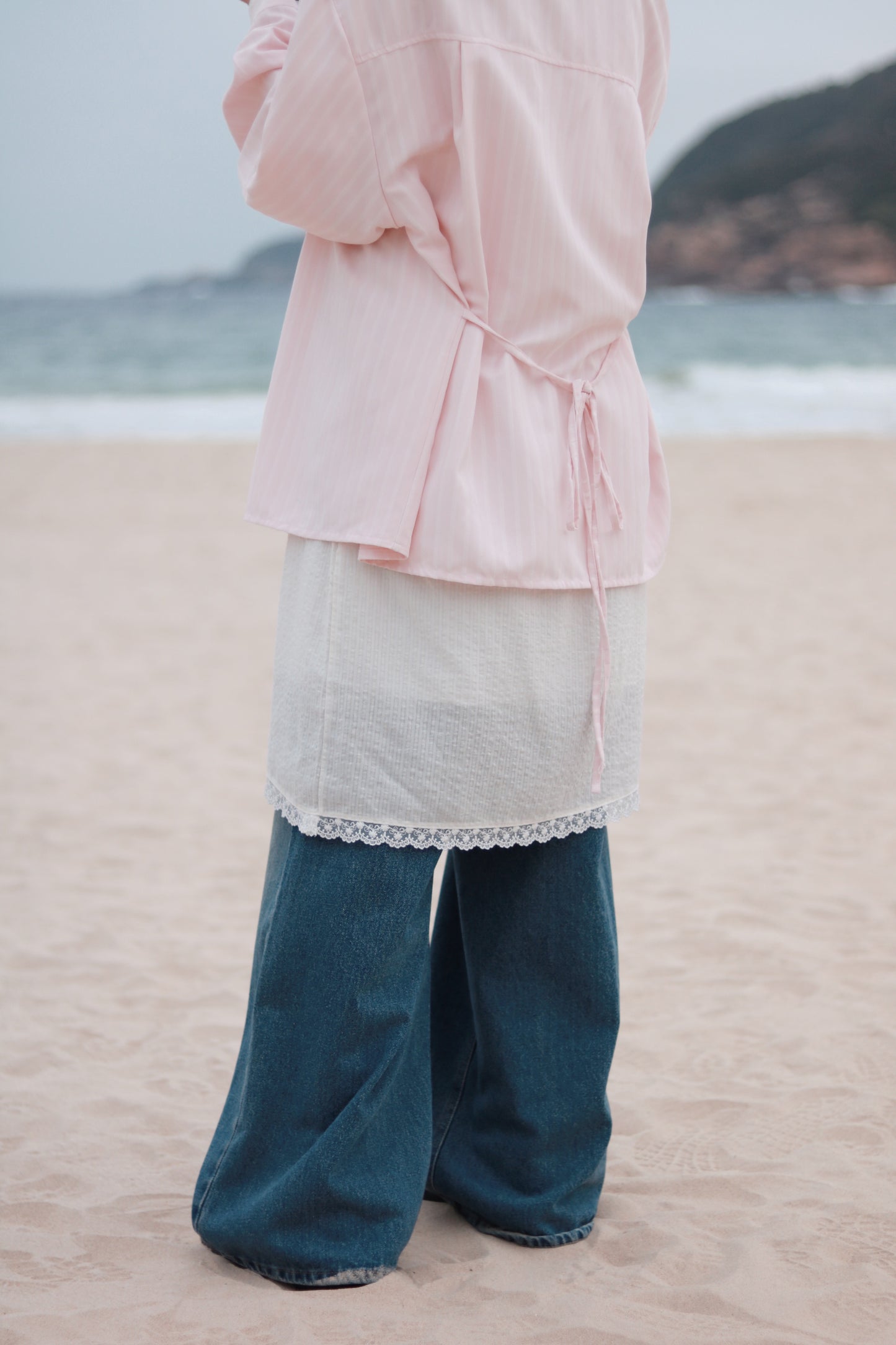 Striped  Lace Mini Skirt (White)