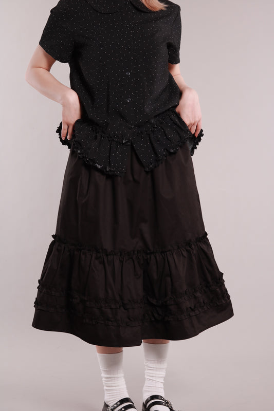 Doll Ruffle Midi Skirt (Black)