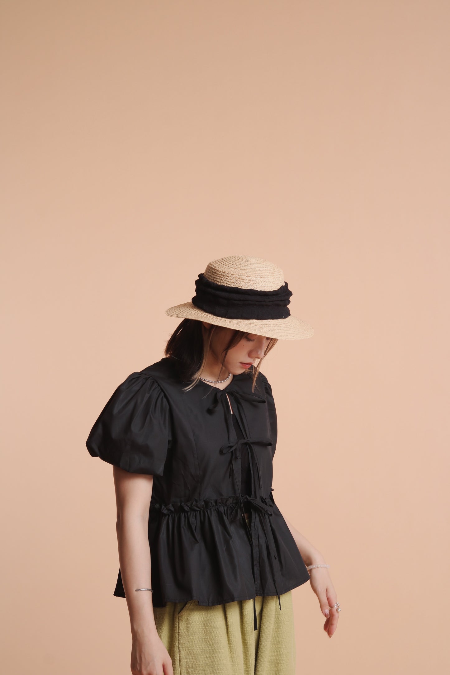 Bubble Straw Hat (Black/Ivory/Mustard)