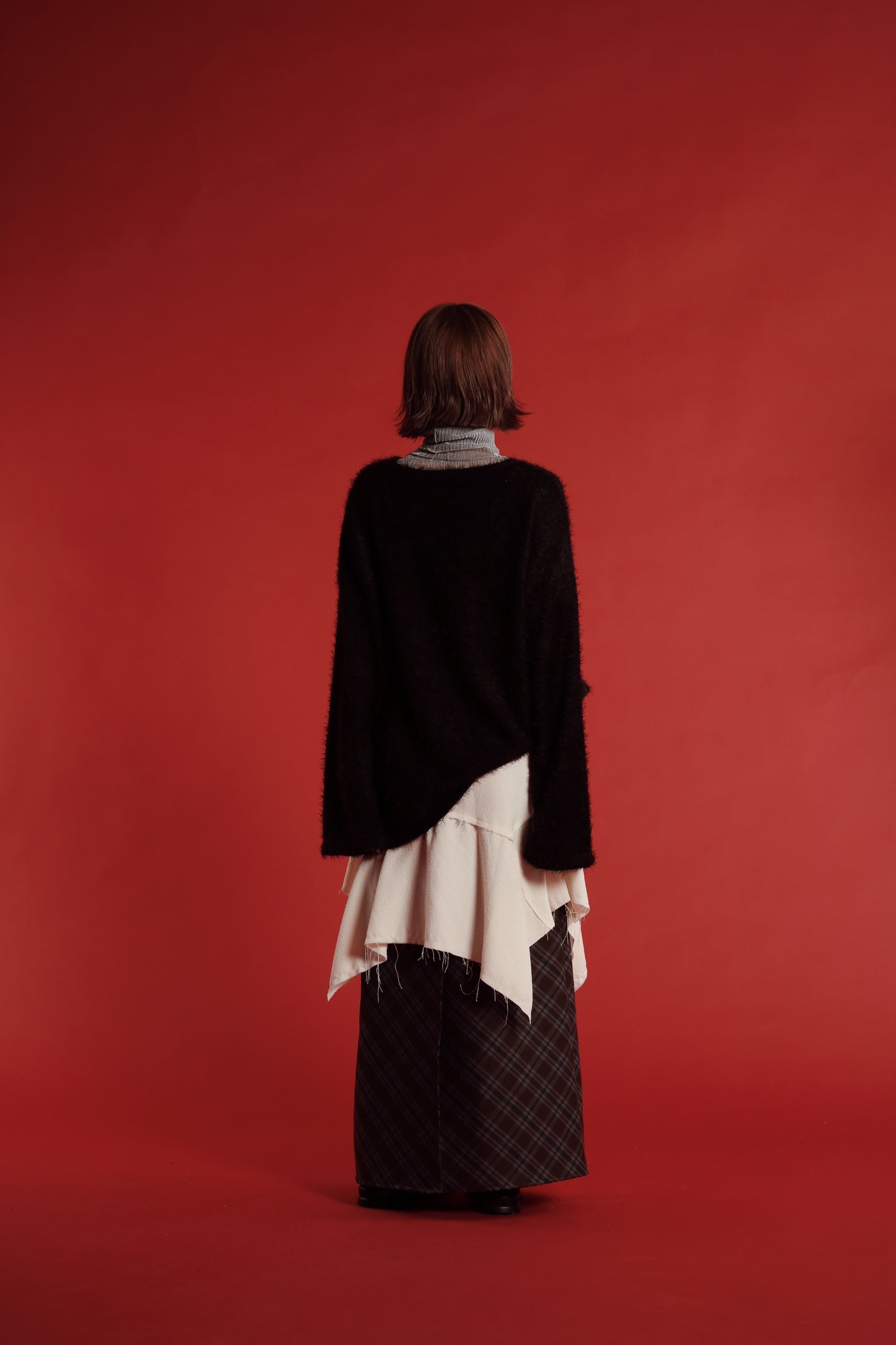 Checkered Slit Skirt (Brown)