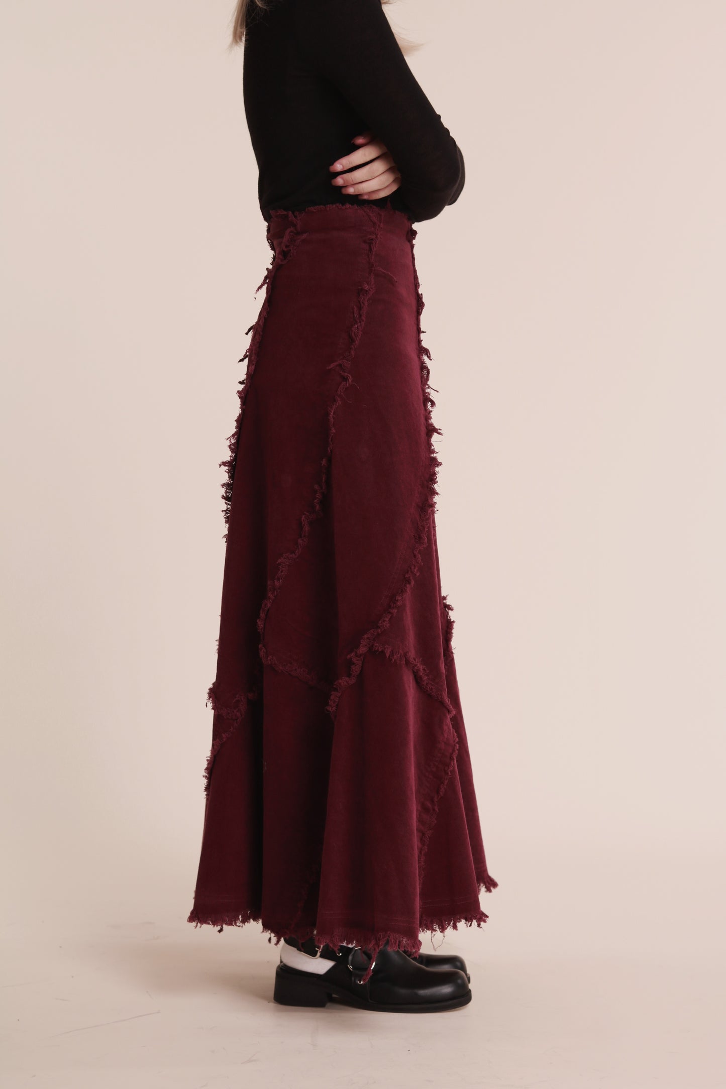 Frayed Mermaid Skirt (Wine)