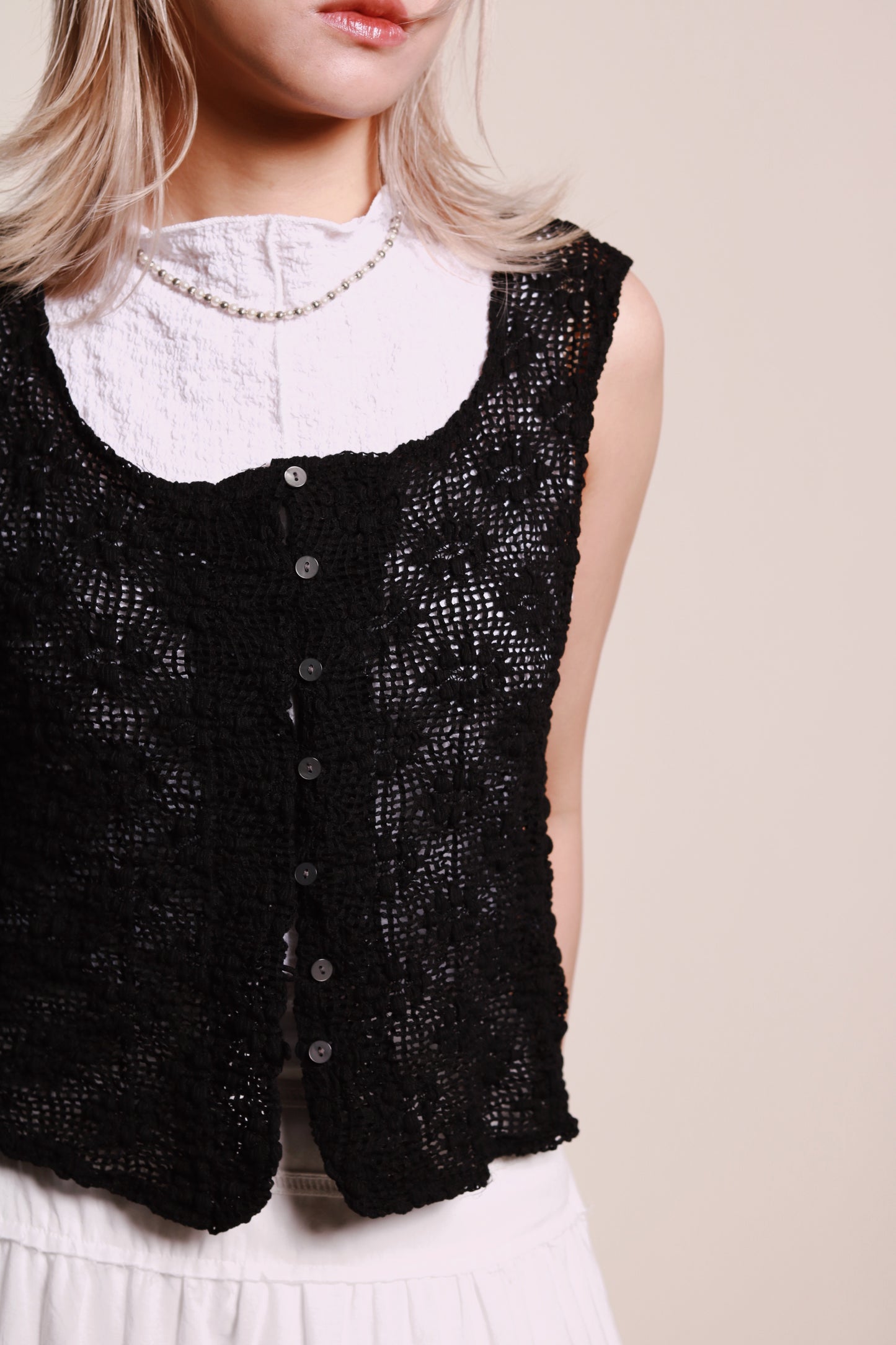 Ruffle Sleeveless Top (White)