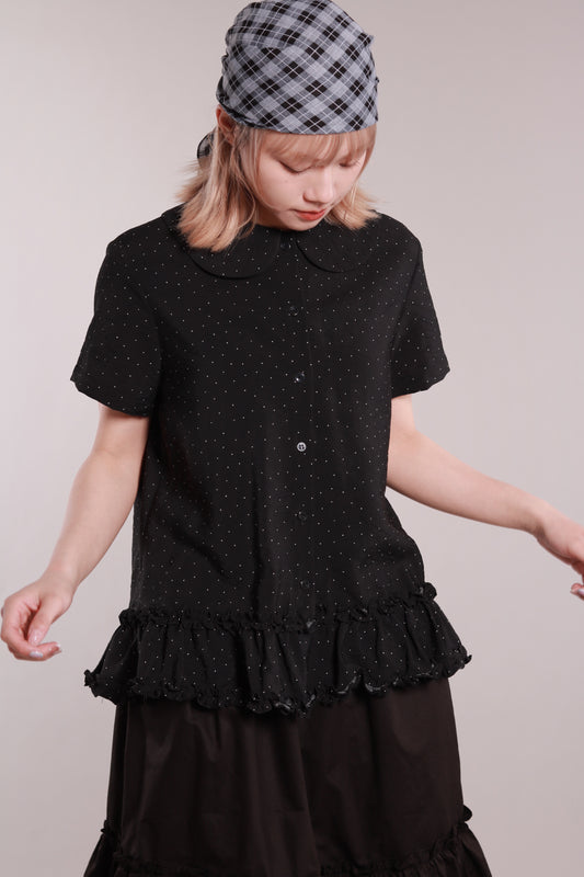 Dot Dot Double Ruffle Blouse (Black)