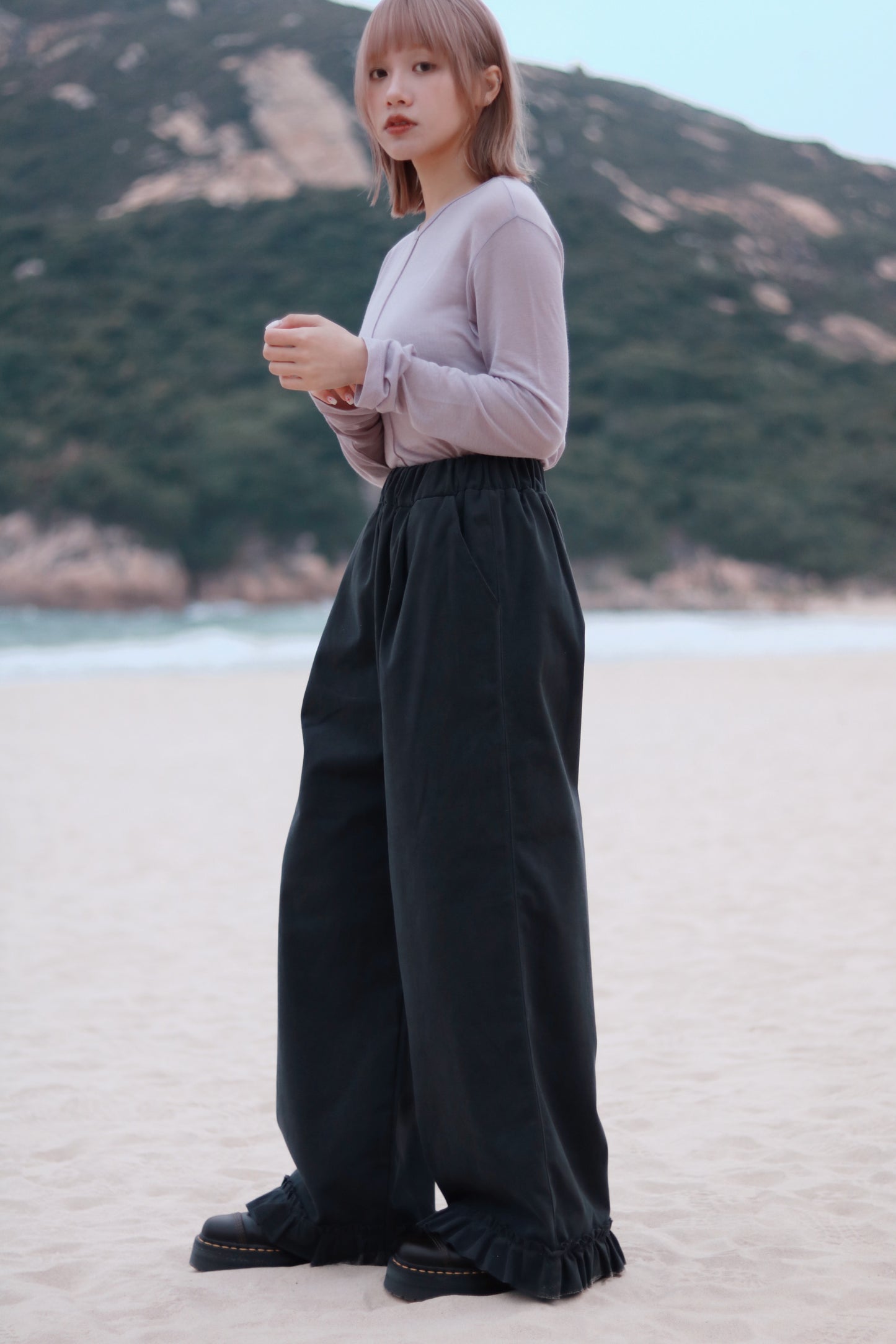 Layered Ruffle Pants (Charcoal)