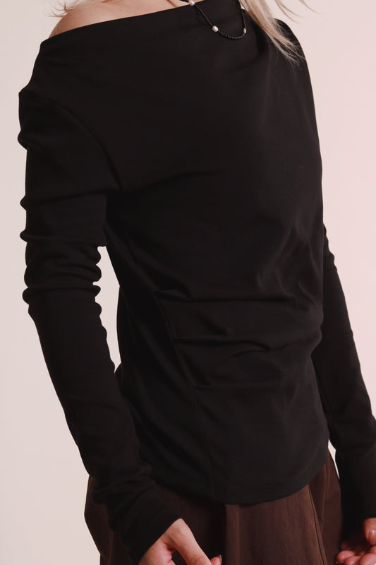 Gathered Long Tee (Black)
