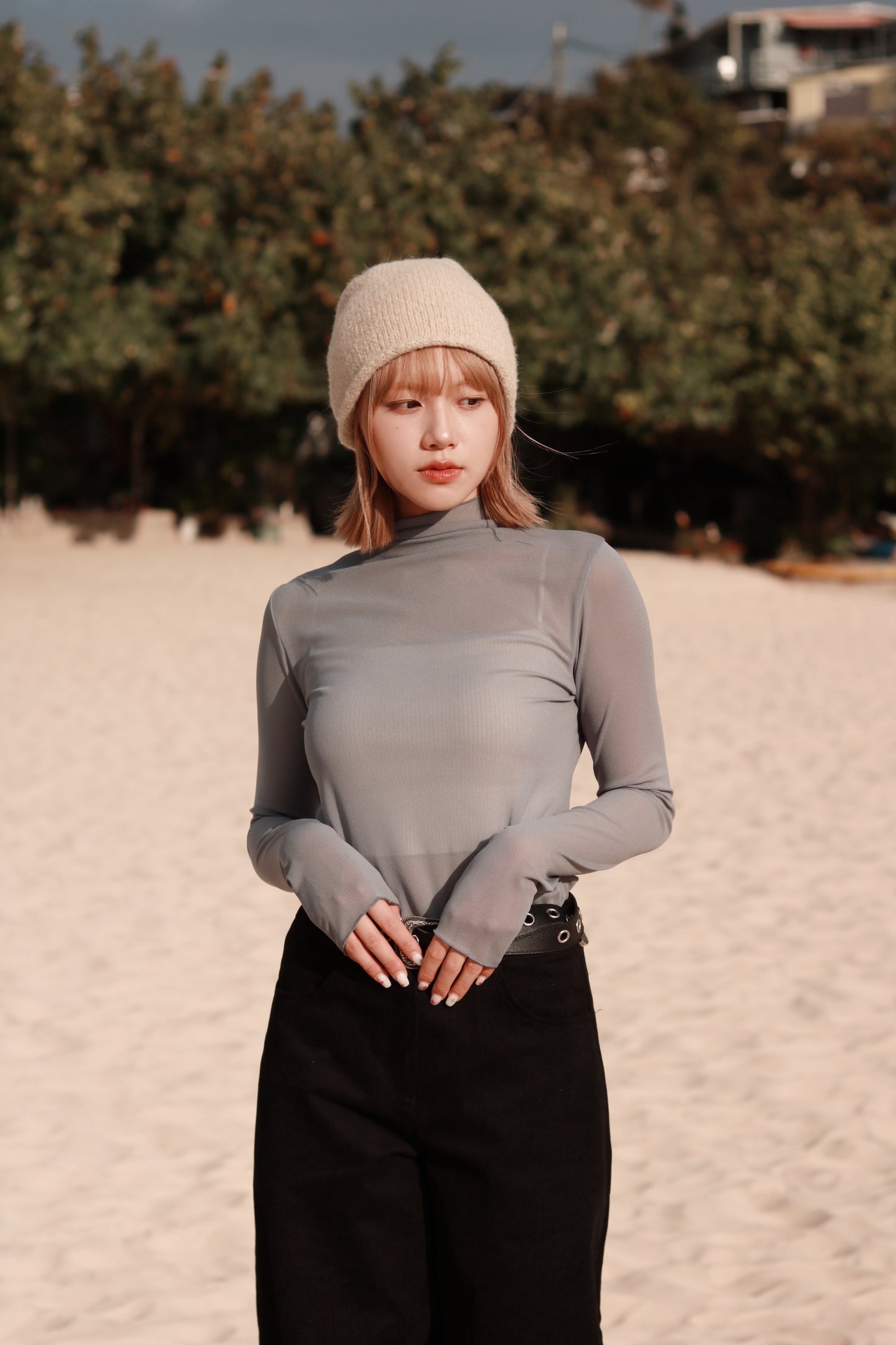 Spring See Through Top (Grey Blue)