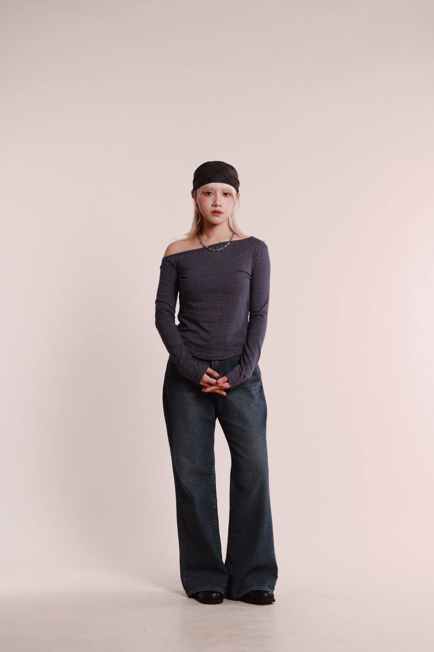 Striped One Shoulder Top (Blue)