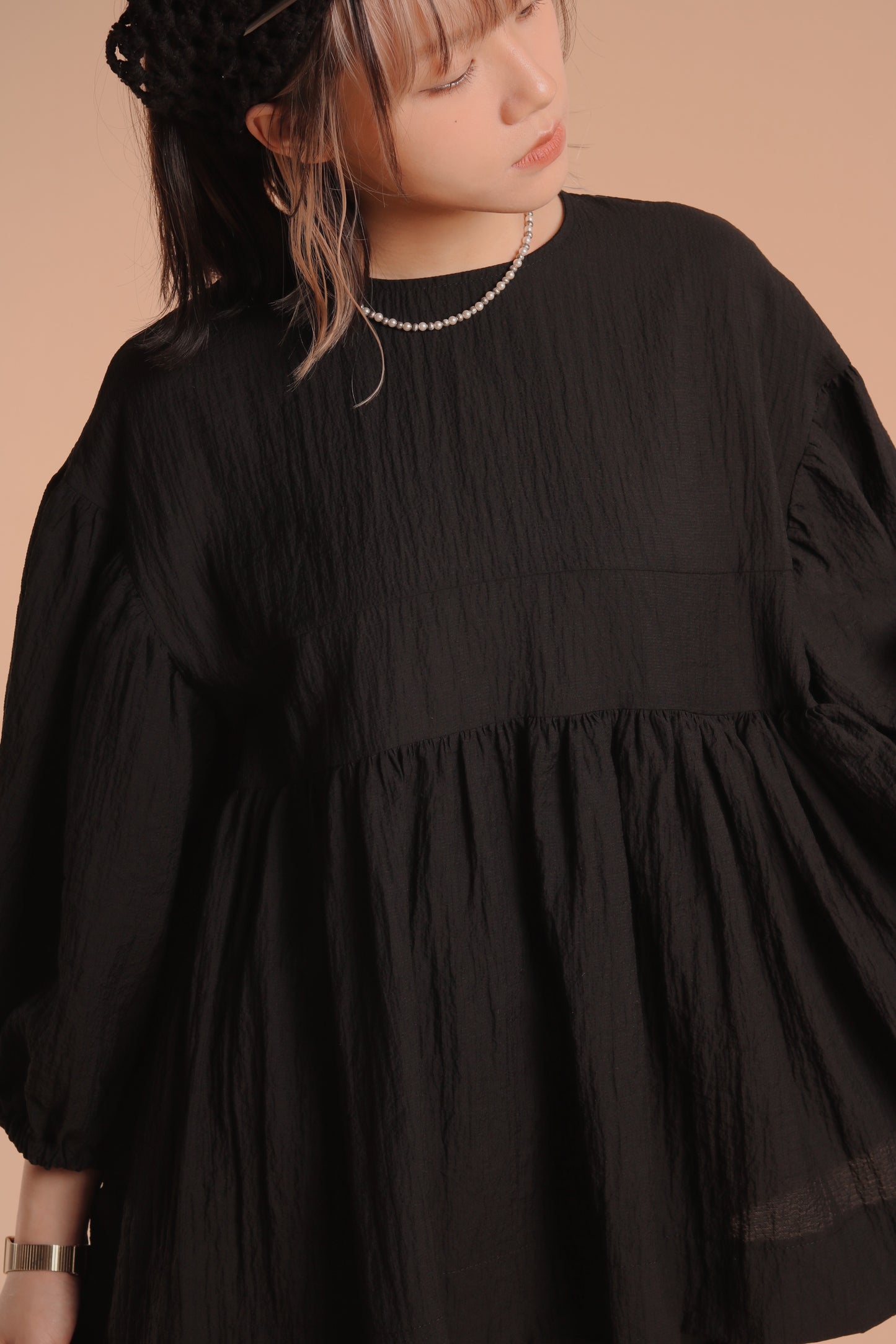 Doll Puff Sleeve Blouse (Black)