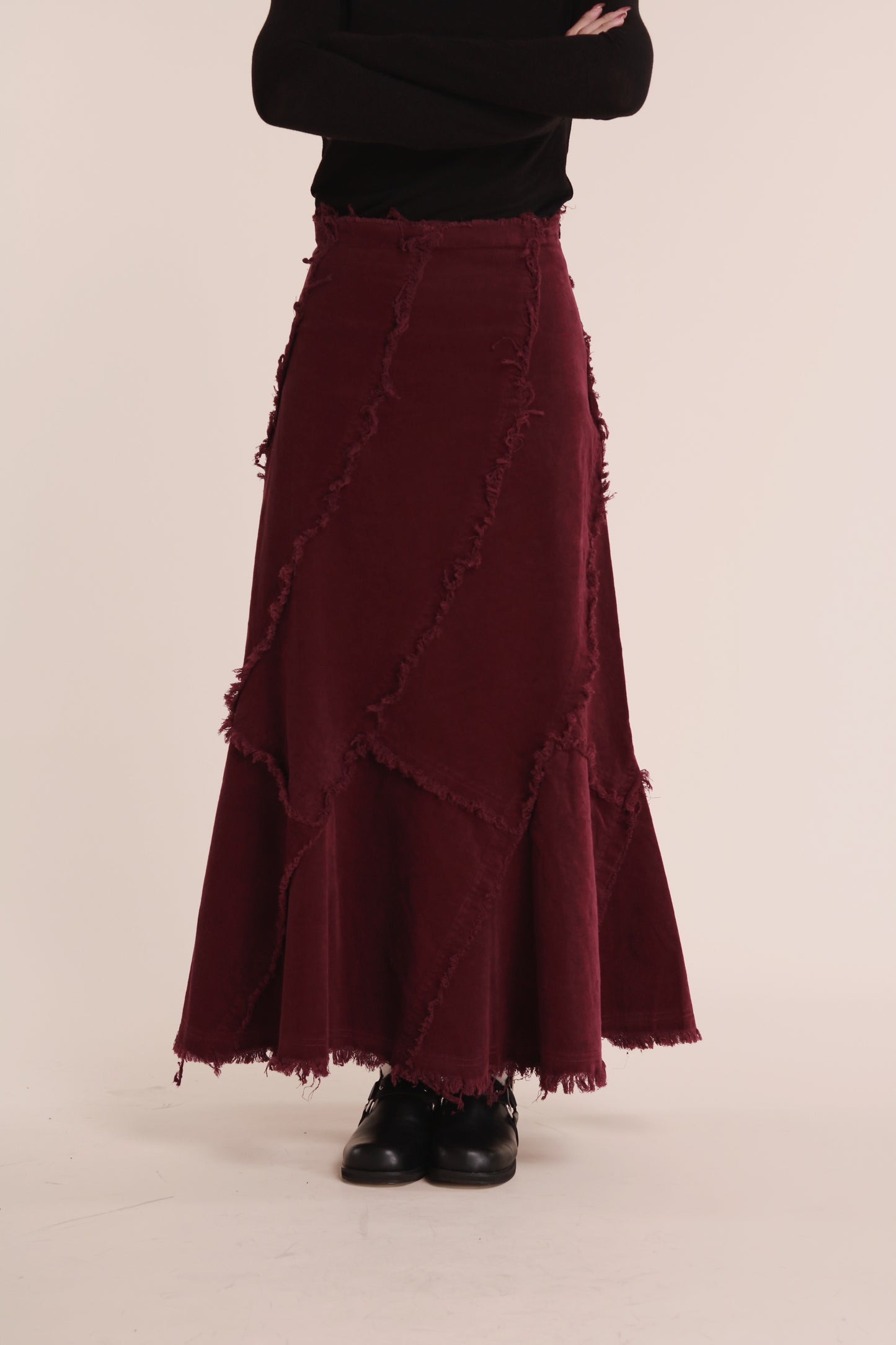 Frayed Mermaid Skirt (Wine)