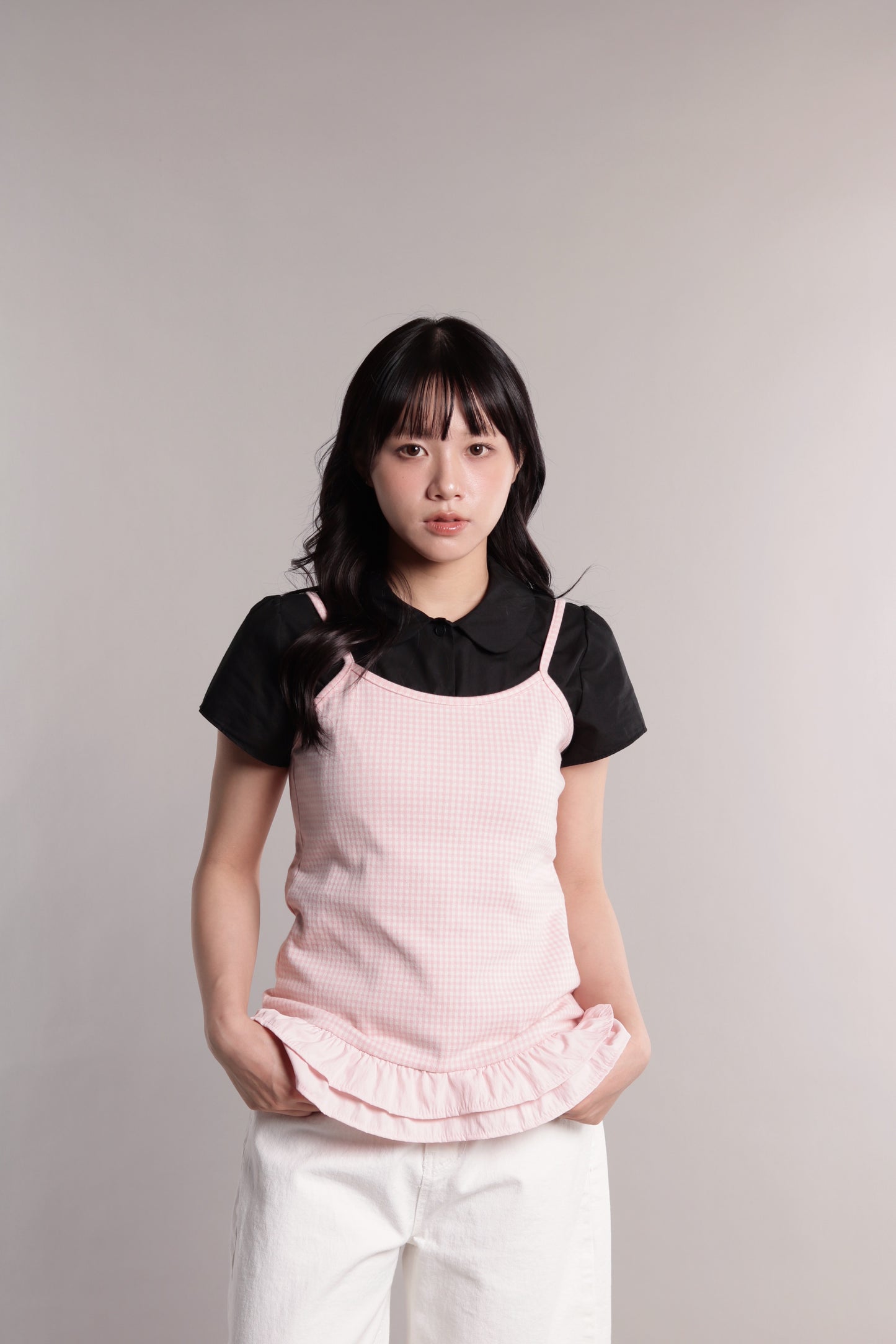 Checkered Ruffle Cami (Pink)