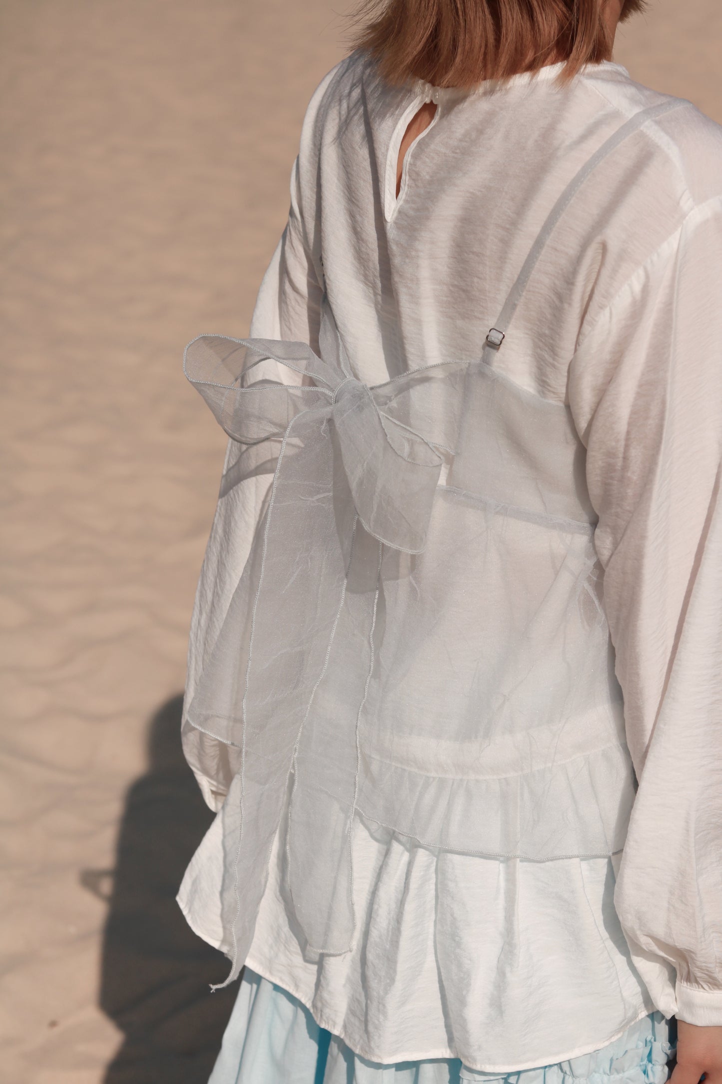 Doll Ribbon Sleeveless Top (Sky)