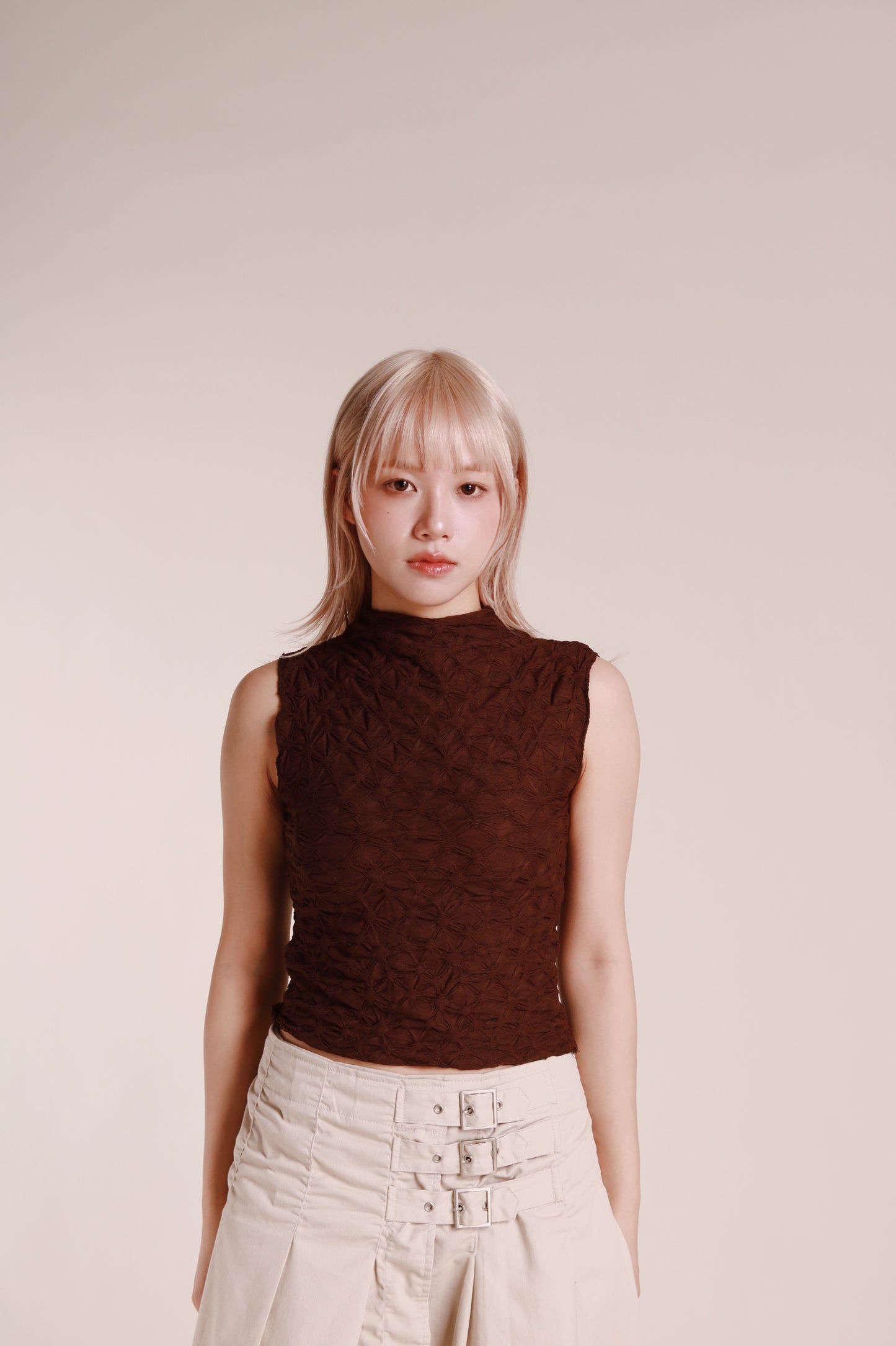 Autumn Gathered Sleeveless Top (Brown)