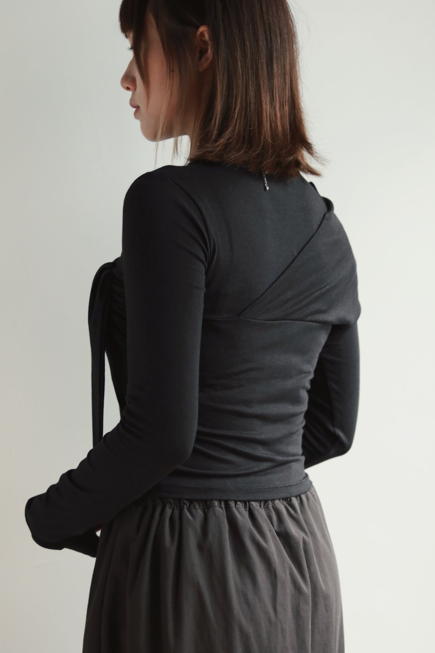Gathered Long Tee (Black)
