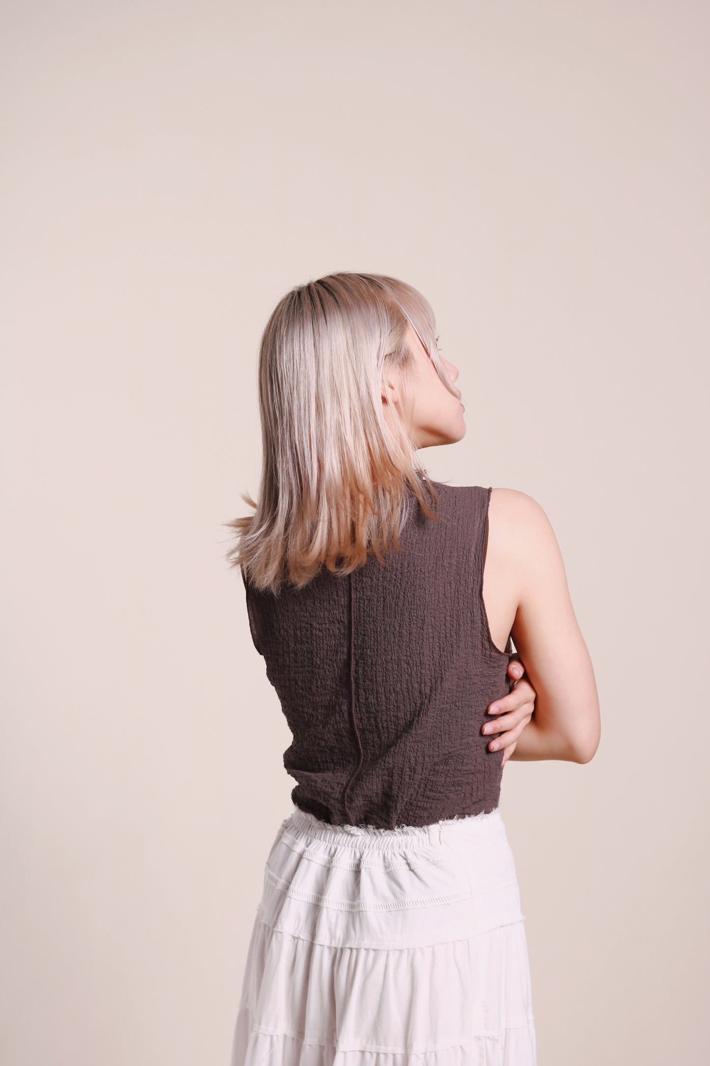 Ruffle Sleeveless Top (Charcoal)