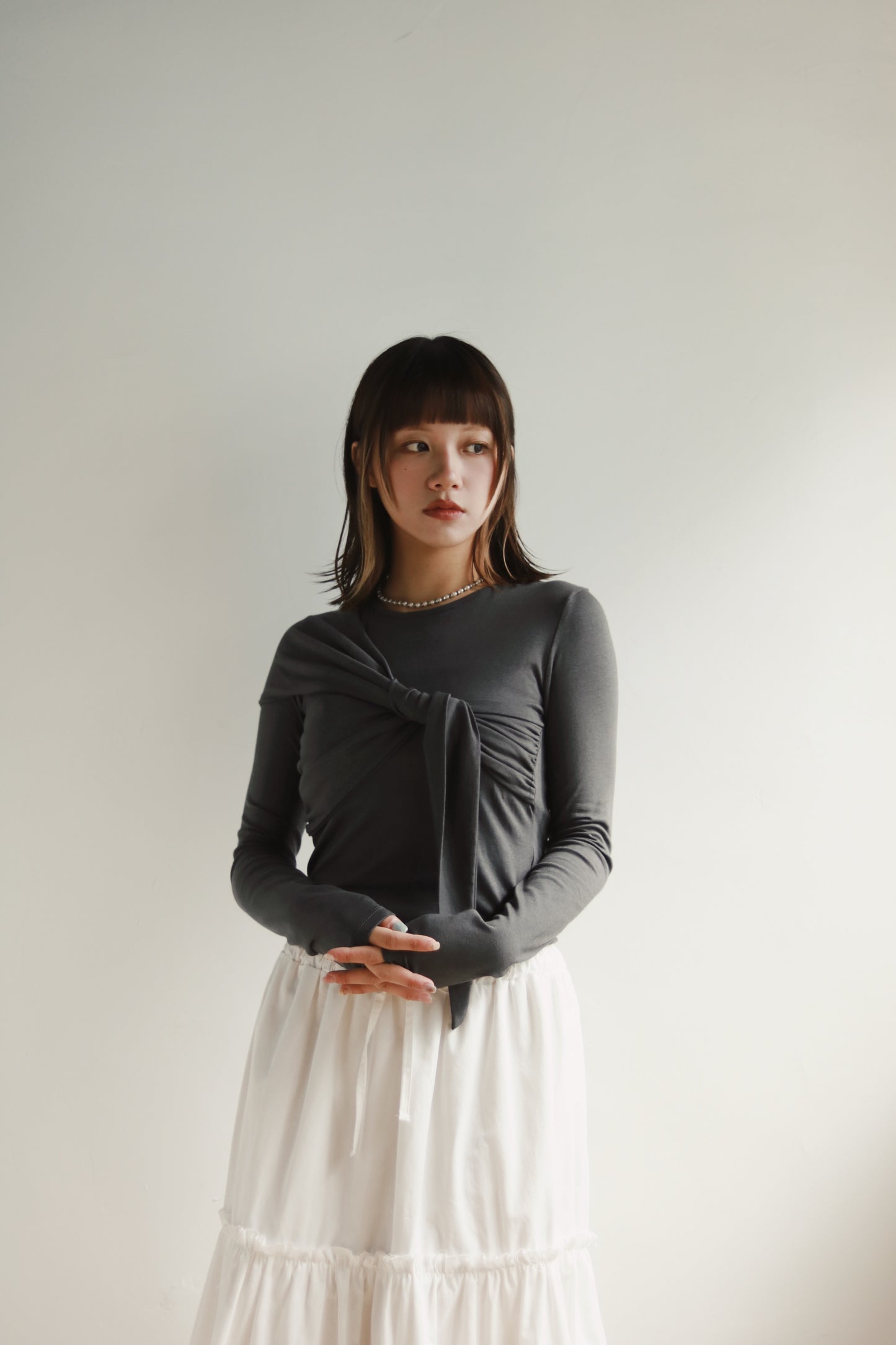 Gathered Long Tee (Charcoal)