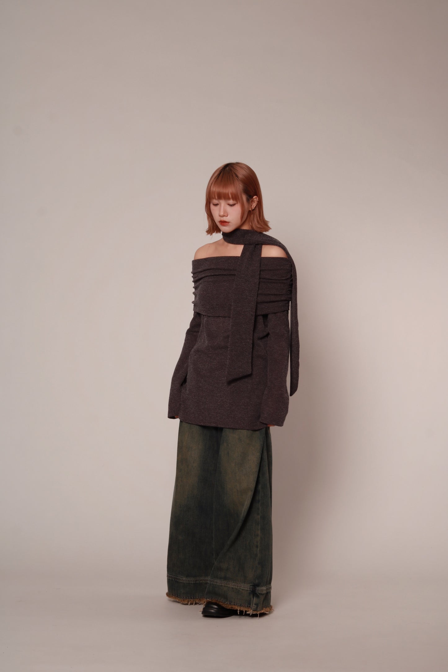 Off Shoulder Knit Top (Charcoal)