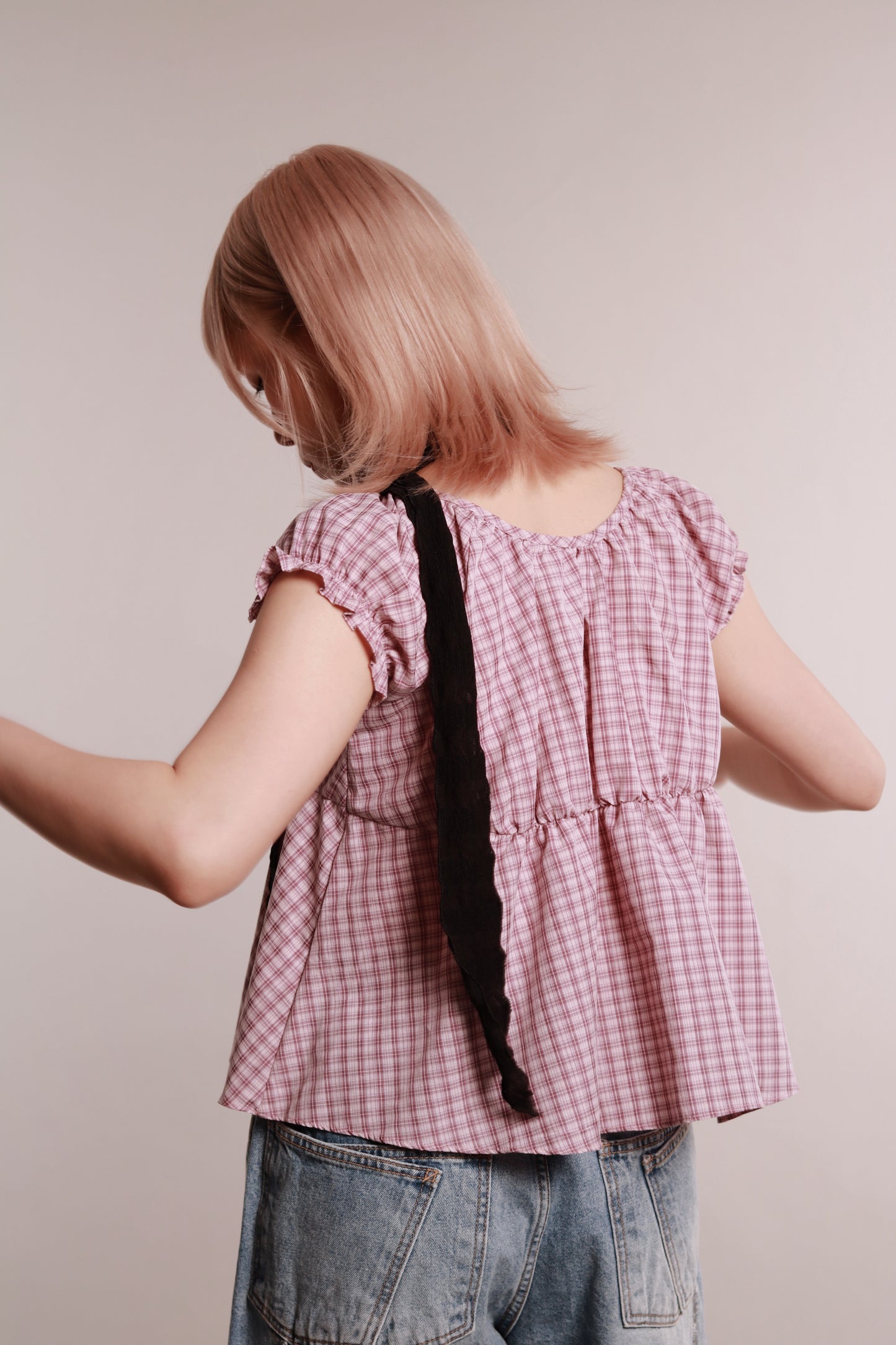 Plaid Button Blouse (Pink)