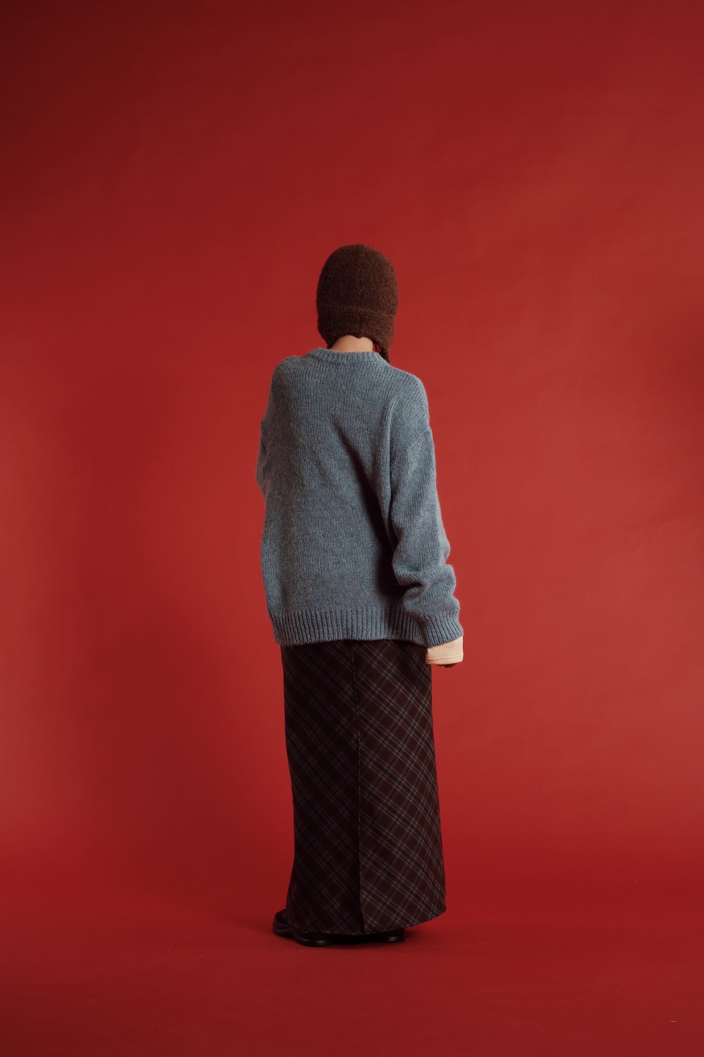 Checkered Slit Skirt (Brown)