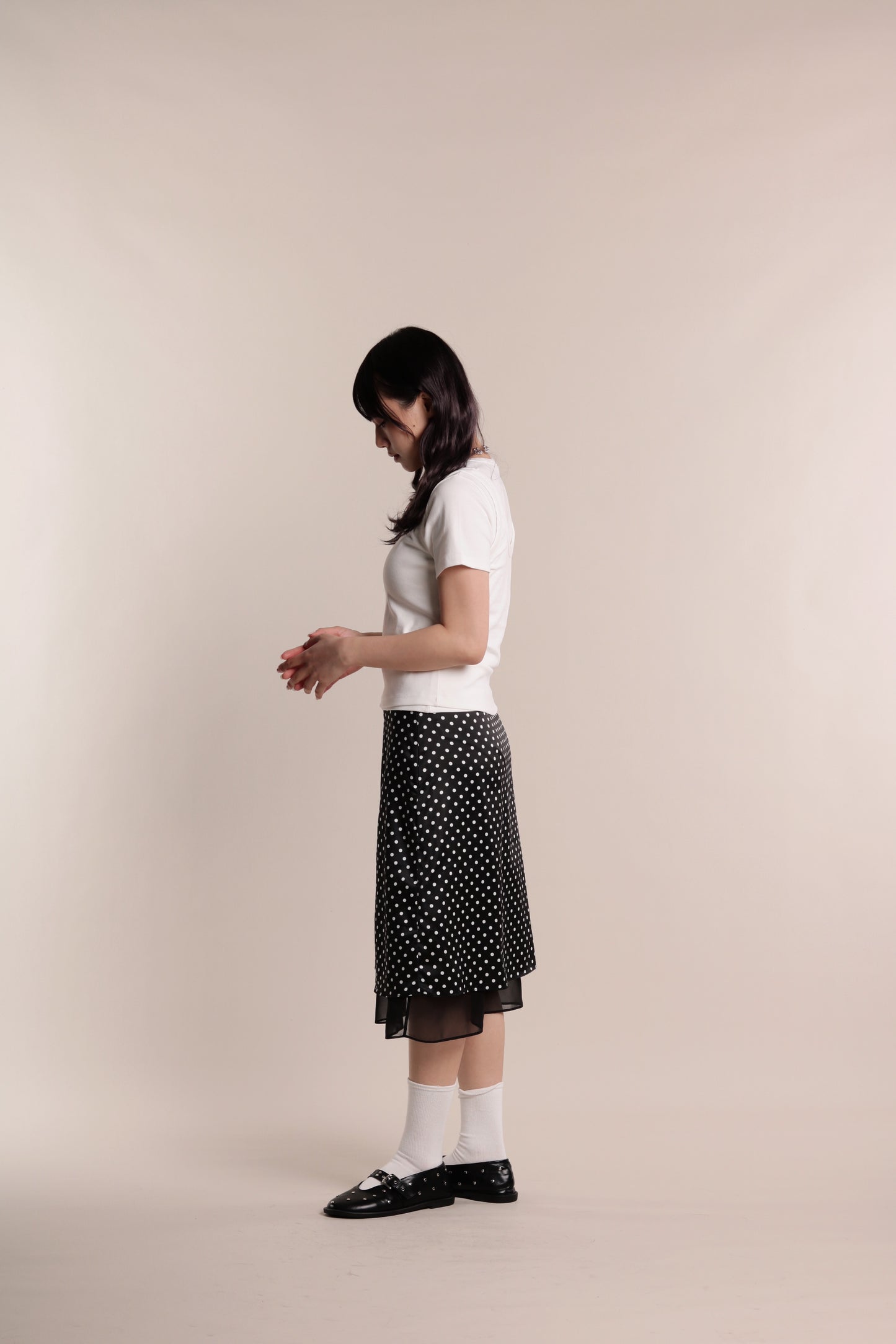 Polka Dot Midi Skirt (Black)
