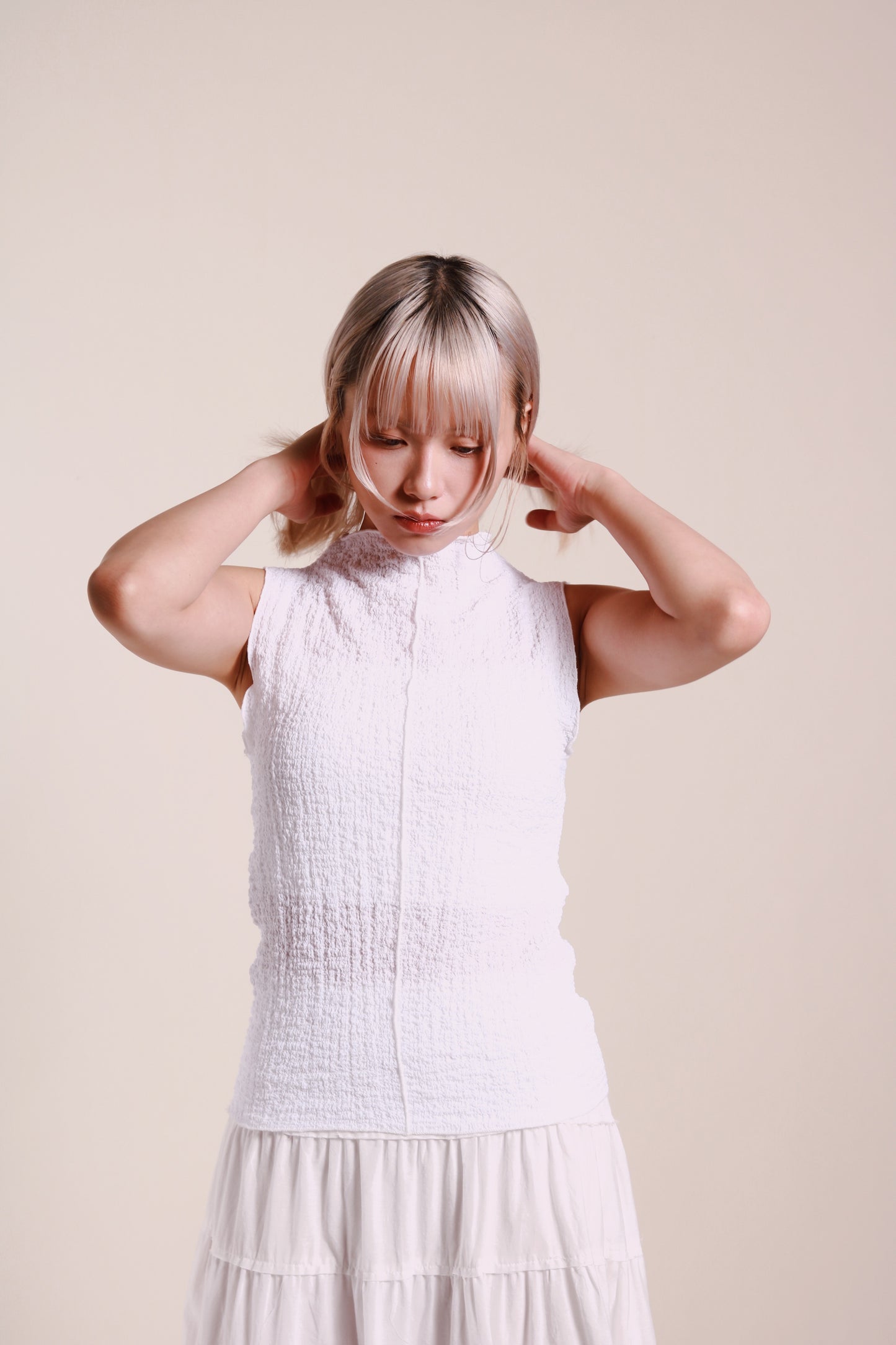 Ruffle Sleeveless Top (White)
