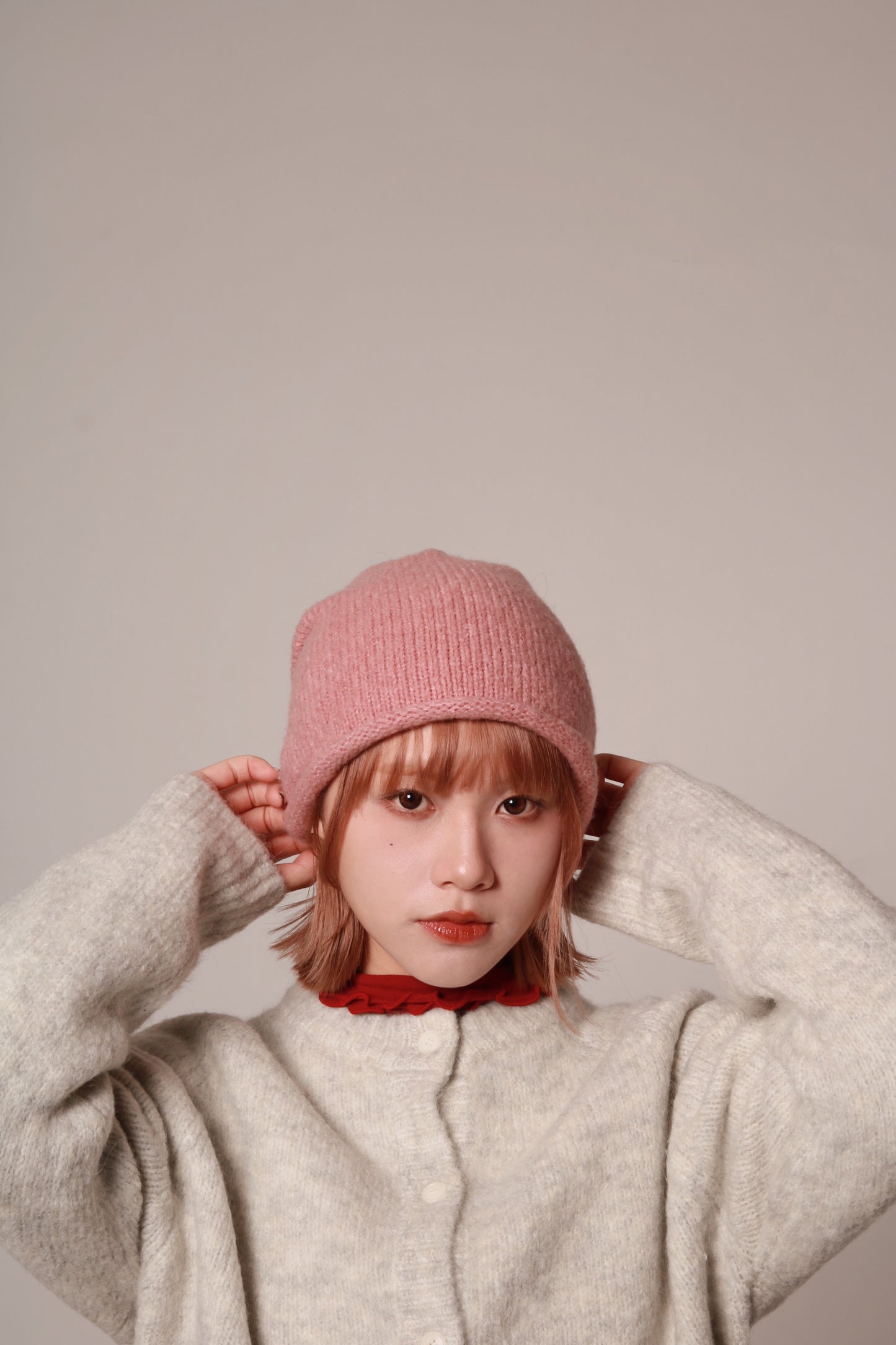 Gathered Ribbon Beanie (Beige/Black/Charcoal/Pink/Red)