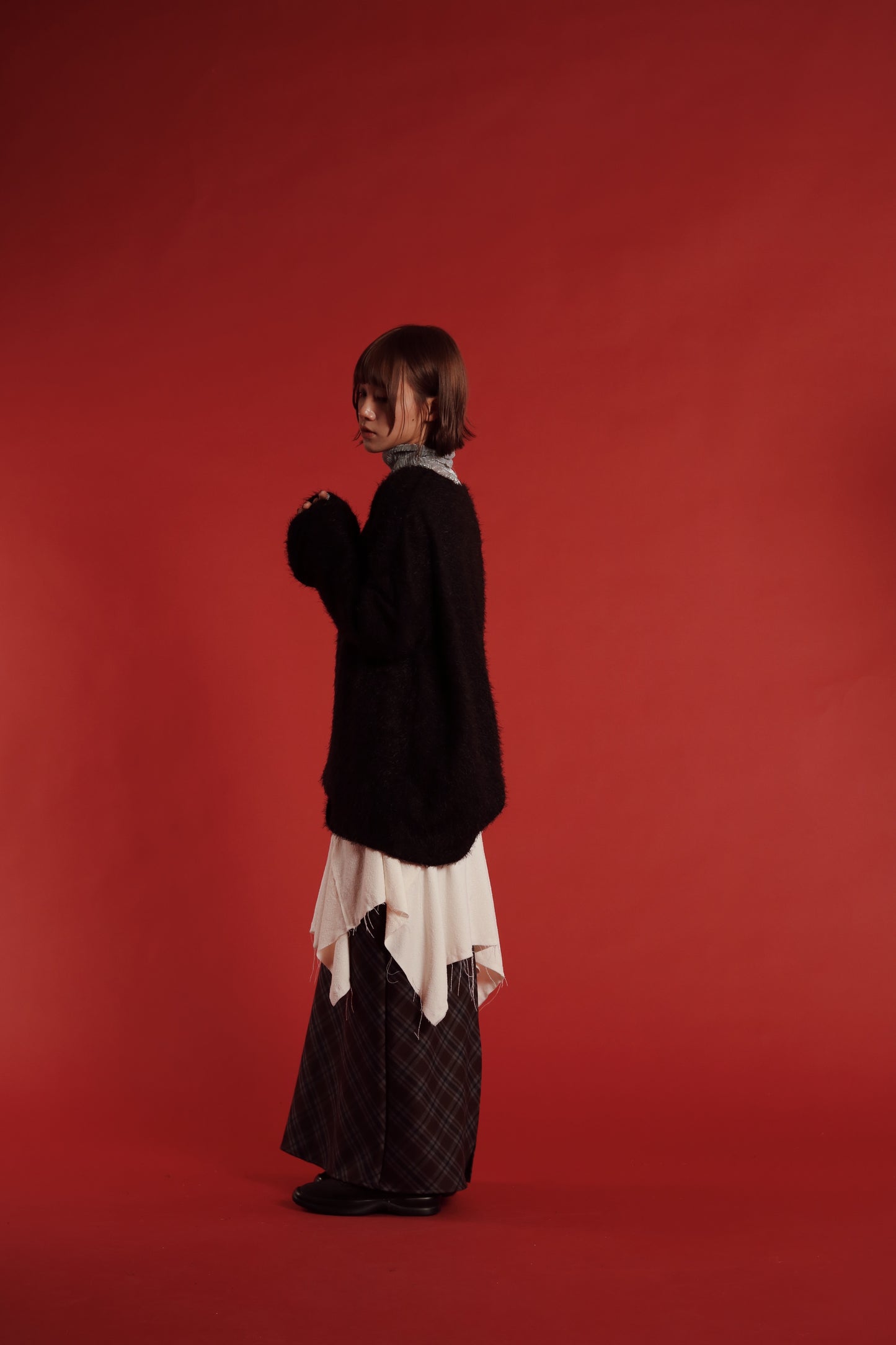 Checkered Slit Skirt (Brown)