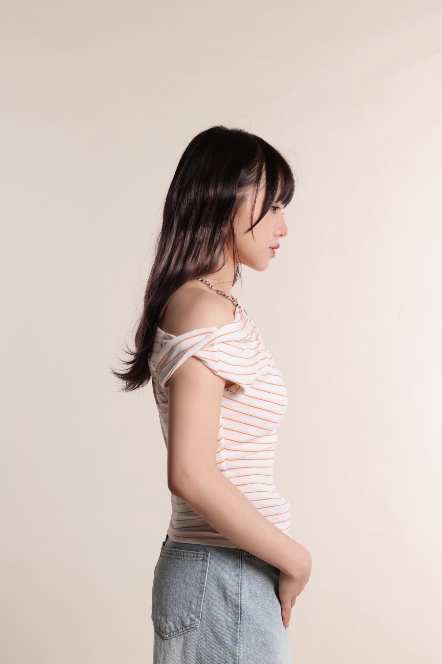 Asymmetric Striped Top (Orange)
