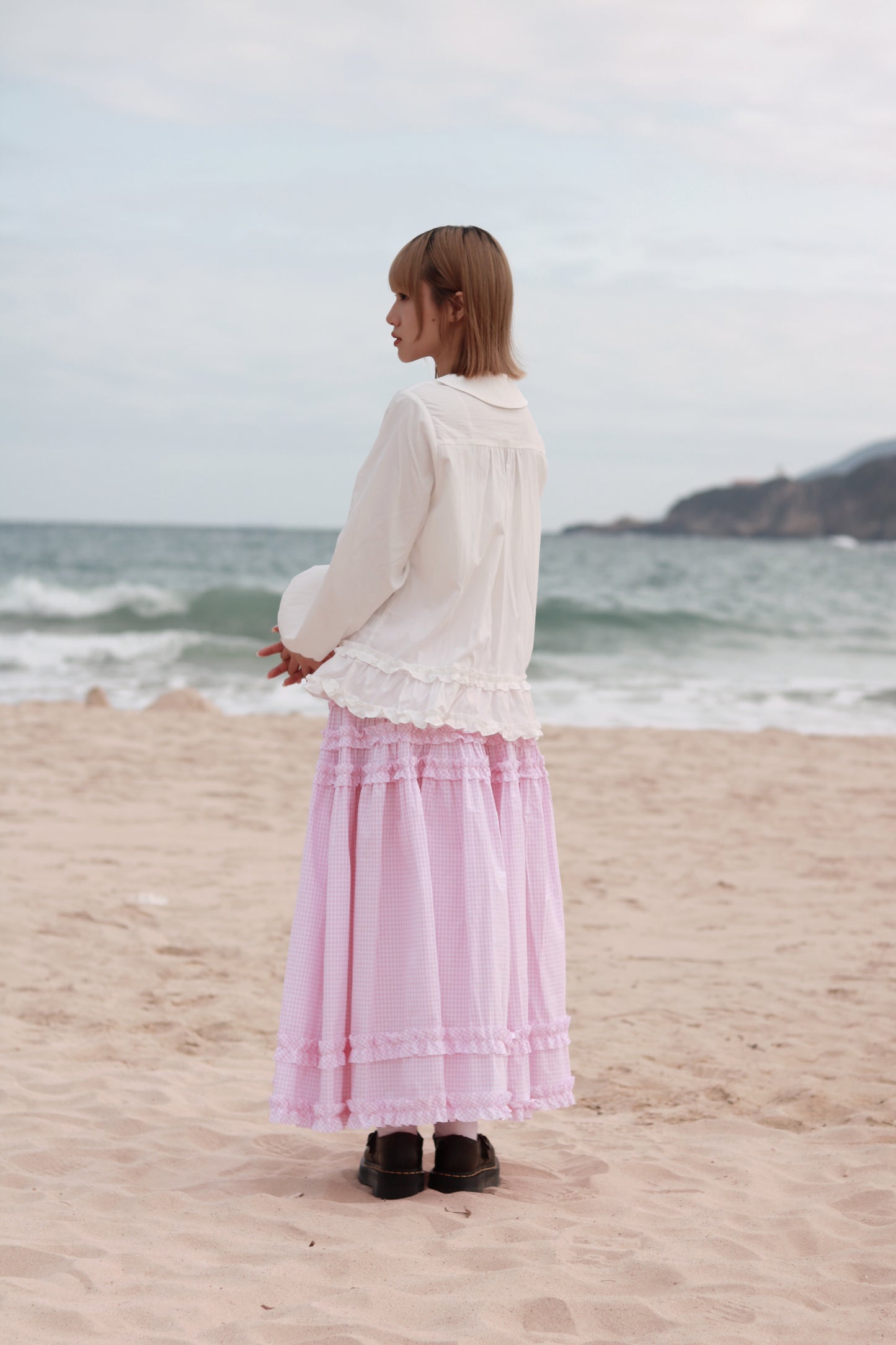 Doll Checkered Ruffle Skirt (Pink)