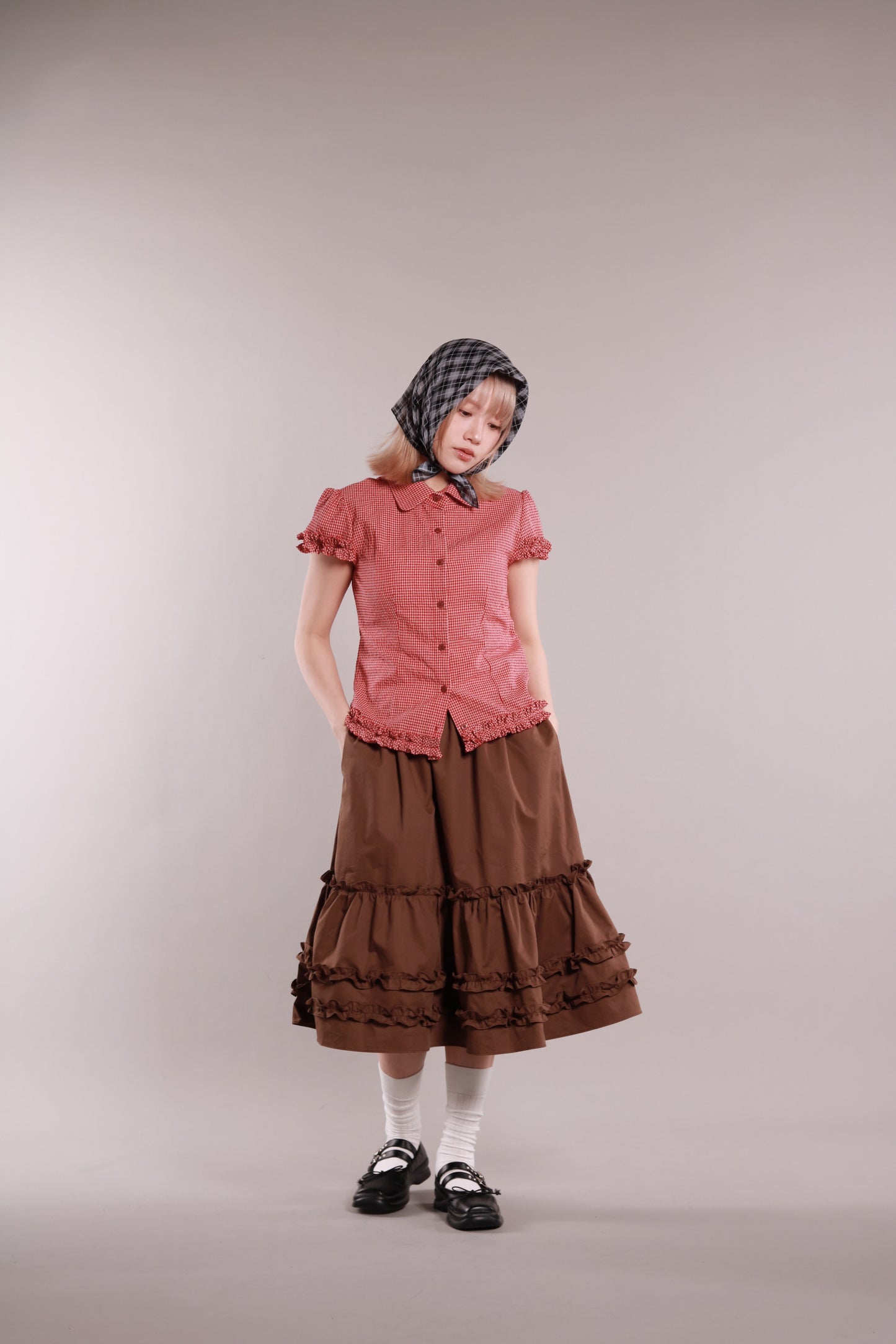 Doll Ruffle Midi Skirt (Brown)