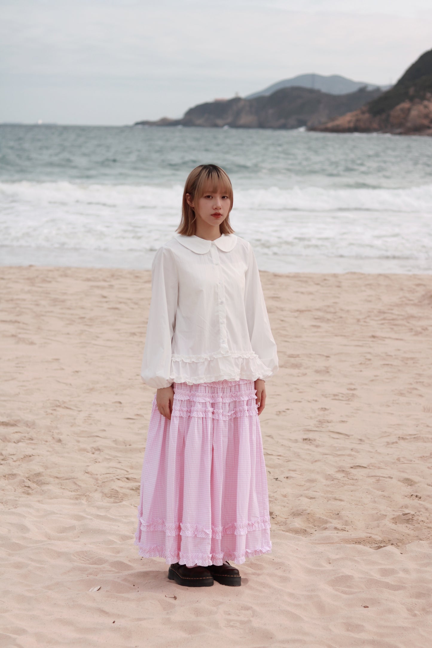 Doll Checkered Ruffle Skirt (Pink)
