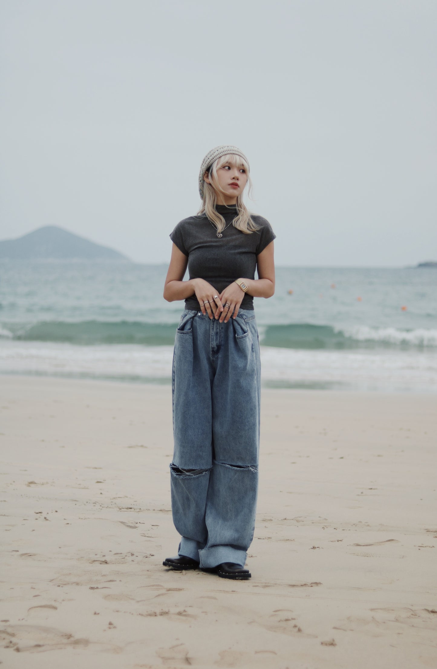 Cap Sleeve Mock Neck Top (Brown)