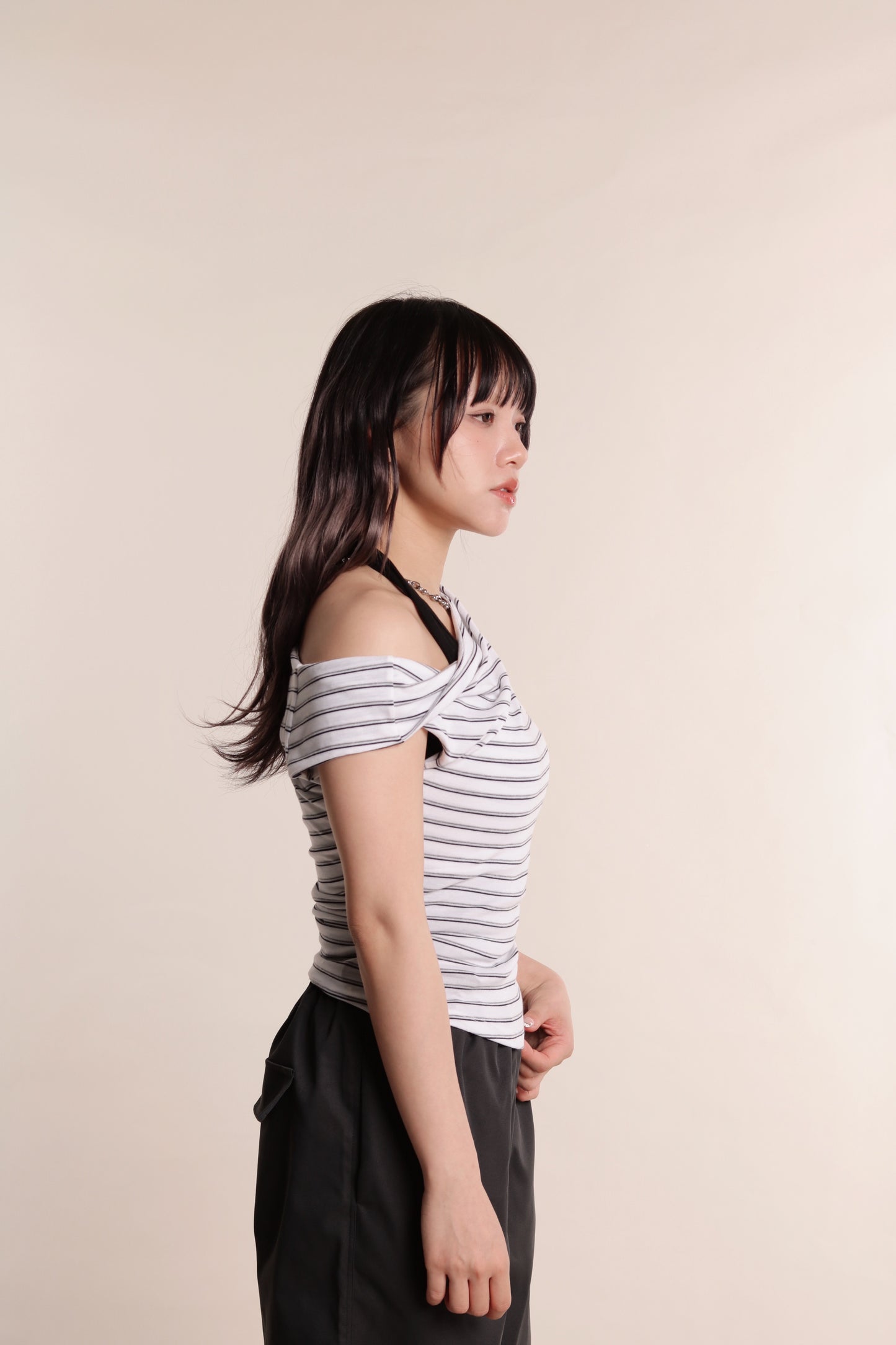 Asymmetric Striped Top (Black)